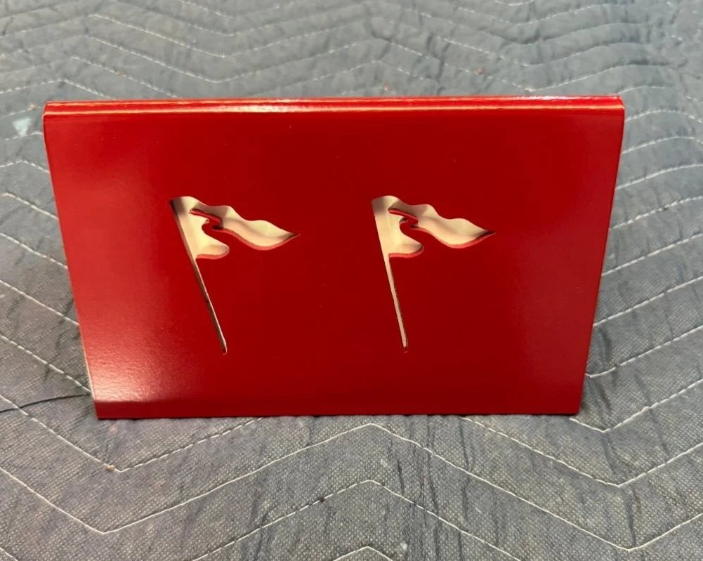 These custom tee box markers feature a clean, cut-steel design with a bold, simple profile. Built for outdoor use, they add a durable and polished detail to the course. 