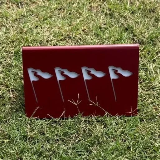 These custom tee box markers feature a clean, cut-steel design with a bold, simple profile. Built for outdoor use, they add a durable and polished detail to the course. 