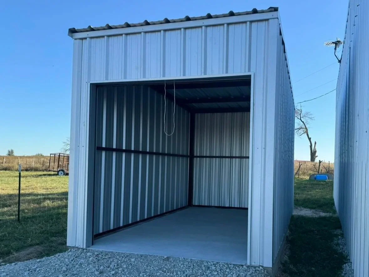 This 12' × 16' ATV shed features a fully enclosed steel structure, providing secure, weather-resistant storage for ATVs and equipment. 