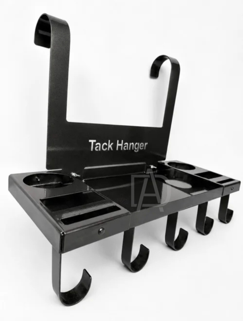Original Tack Hanger Heavy-Duty Metal Organizer with Storage Shelf, Tool Holders, and Multiple Hooks.