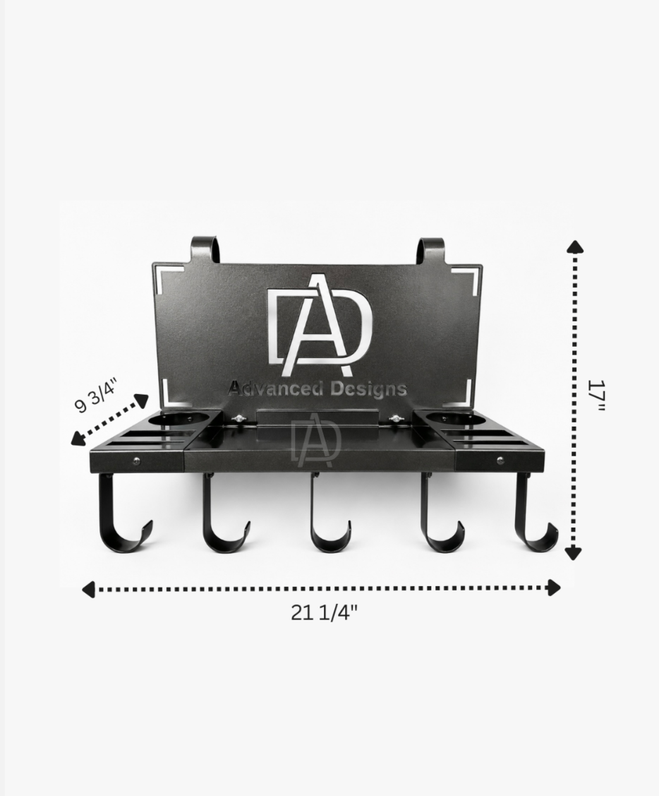 Custom Metal Tack Hanger Dimensions and Specifications for Barn, Trailer, and Ranch Organization.
