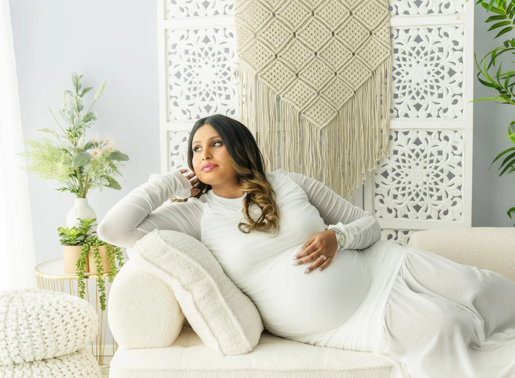 Elegant pregnancy portrait captured in Bishopdale photography studio