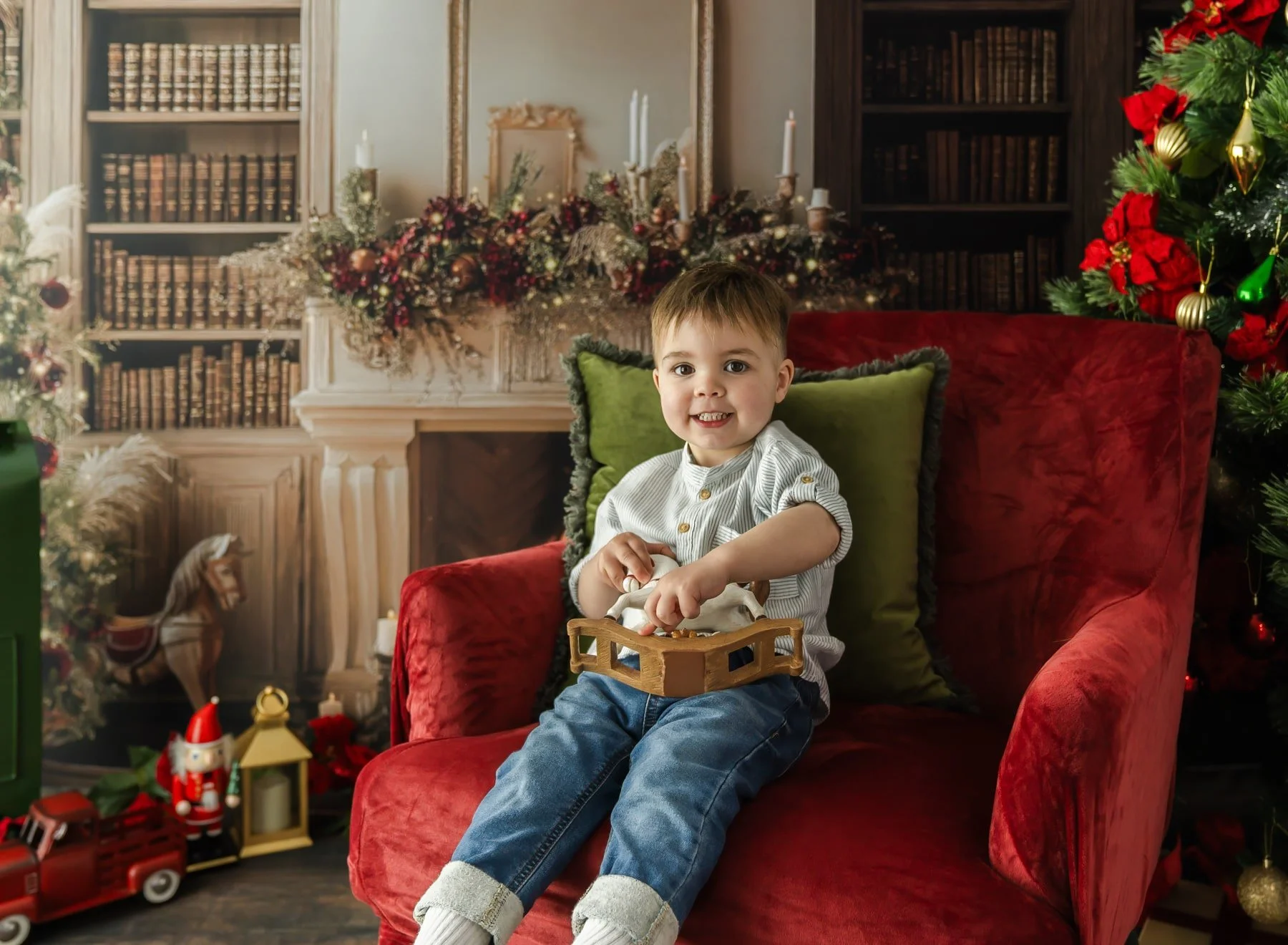 Little one enjoying Christmas mini session in Christchurch studio