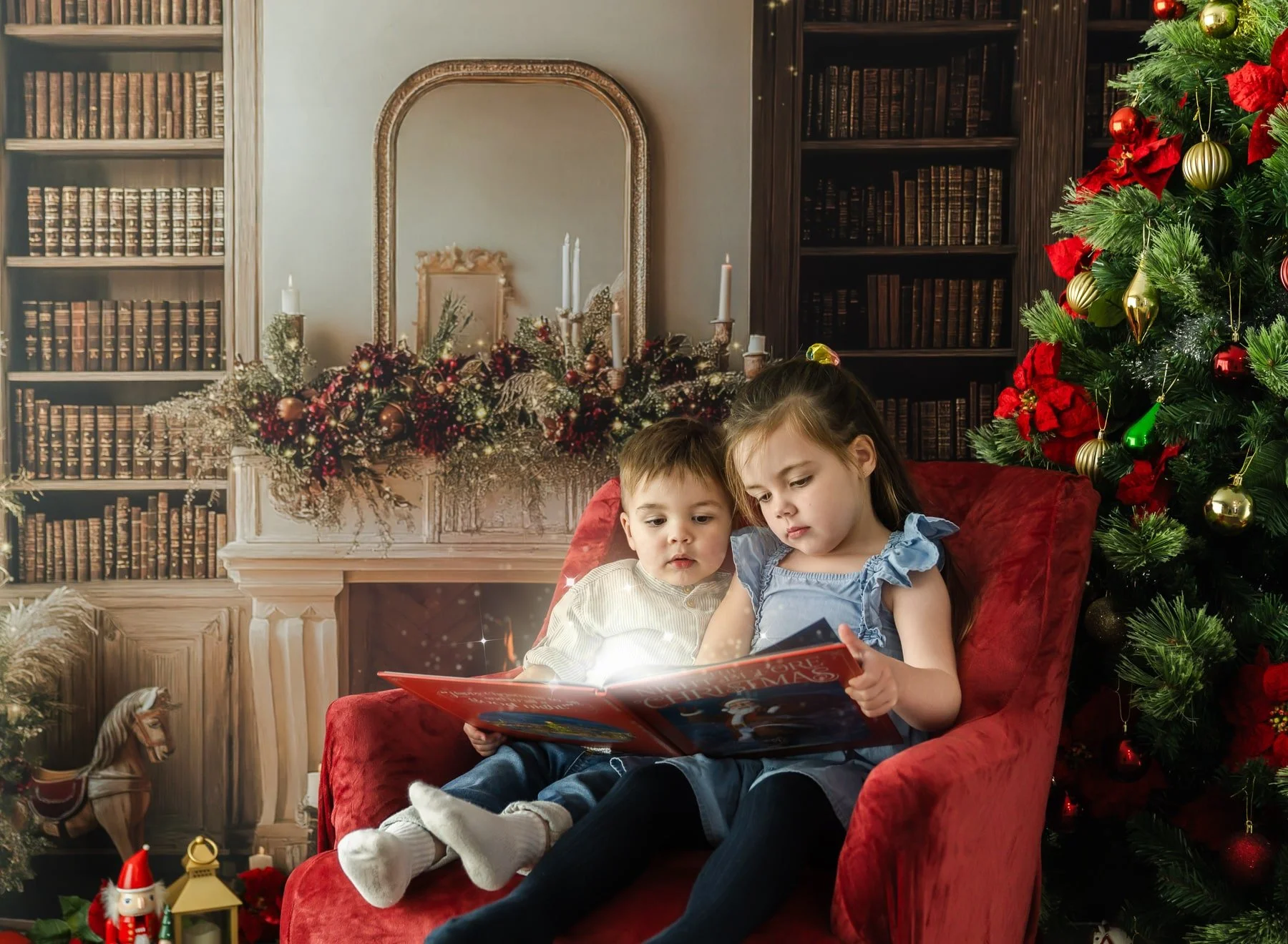 Christmas photography with glowing book magic effect Christchurch