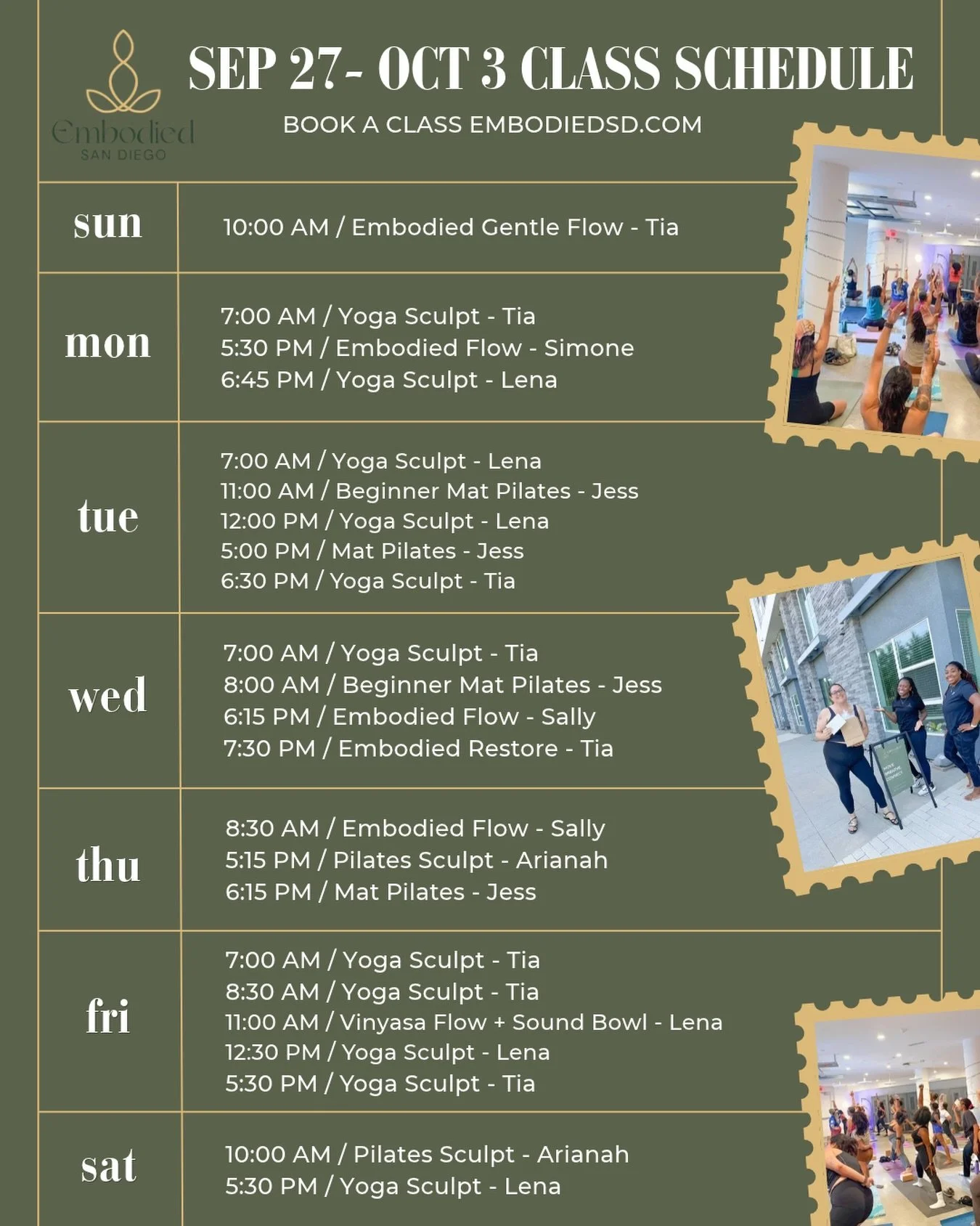 See you on the mat 🤩🧘🏽

Sally&rsquo;s back and we&rsquo;ve got some new classes we&rsquo;re stoked about! Take a look and find what fits into your schedule.

#embodiedsandiego #sandiegowellnessstudio #sandiegoyoga #sandiegopilates #missionvalley