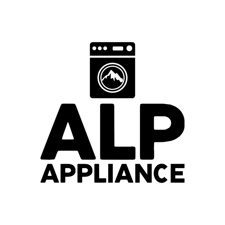 Logo for ALP Appliance featuring a washing machine icon with mountain imagery.