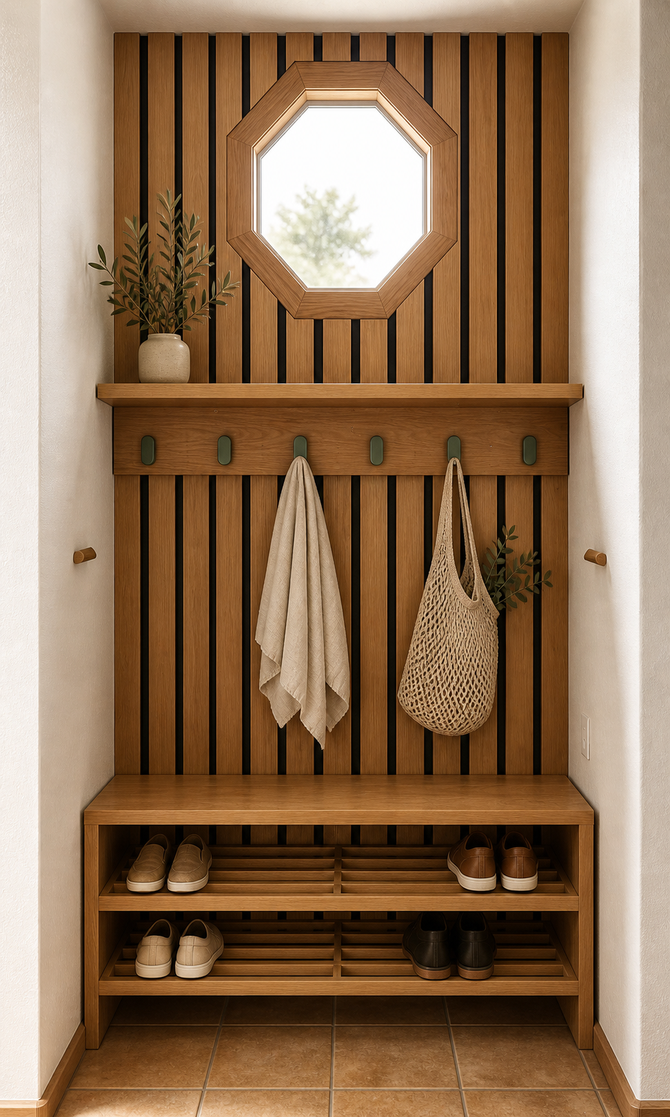 White Oak Entry Way Storage and Seating- Custom Designed and Built