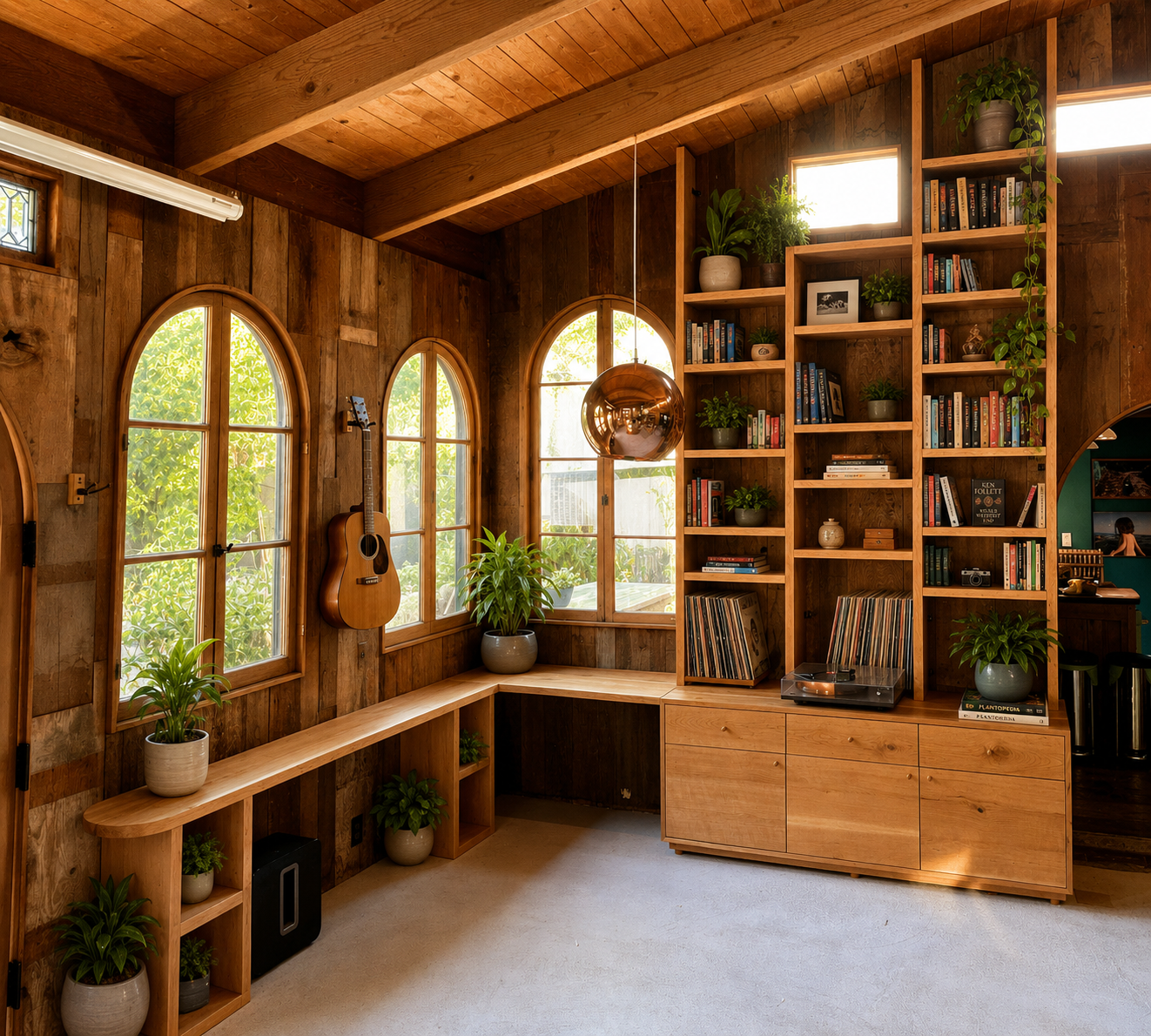 Solid Cherry Shelving, Credenza, and Desk- Custom Designed and Built