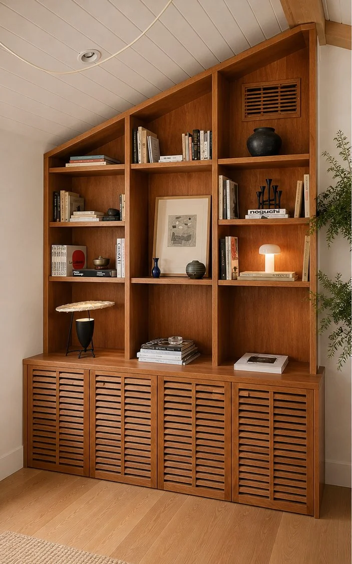 Mahogany Shelving and Credenza- Custom Designed and Built