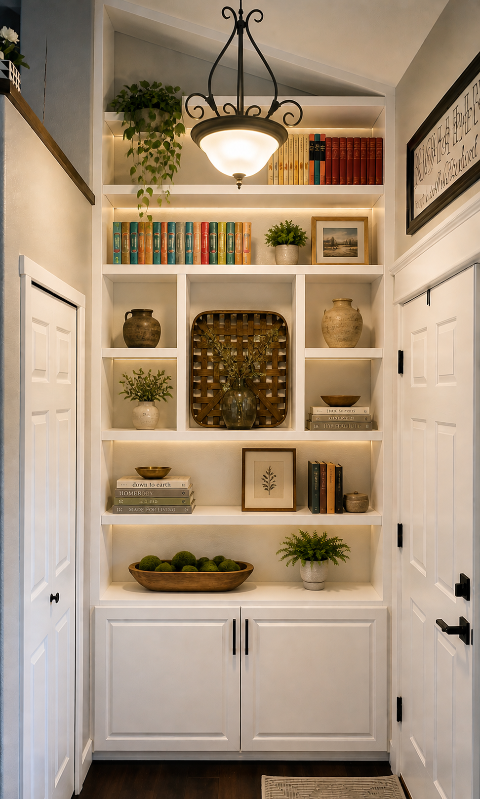 Painted Birch Shelving and Cabinet- Custom Designed and Built