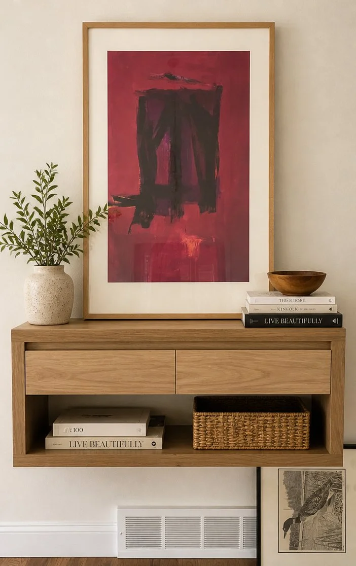 Solid White Oak Floating Entryway Table-
Custom Designed and Built