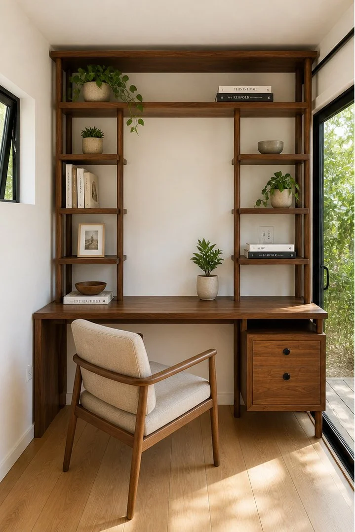 Walnut desk and shelving-
Custom designed and built 