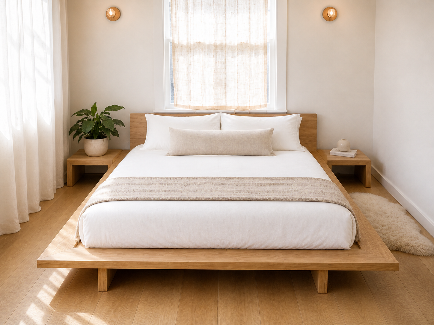Solid White Oak Bed Frame, Headboard, and Matching Side Tables-Custom Designed and Built