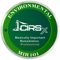 Environmental MIR101 certification badge for CIRS, a professional remediation company with a lighthouse logo.