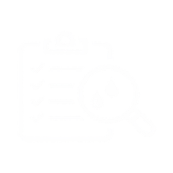 Clipboard with checklist and a magnifying glass examining water droplets