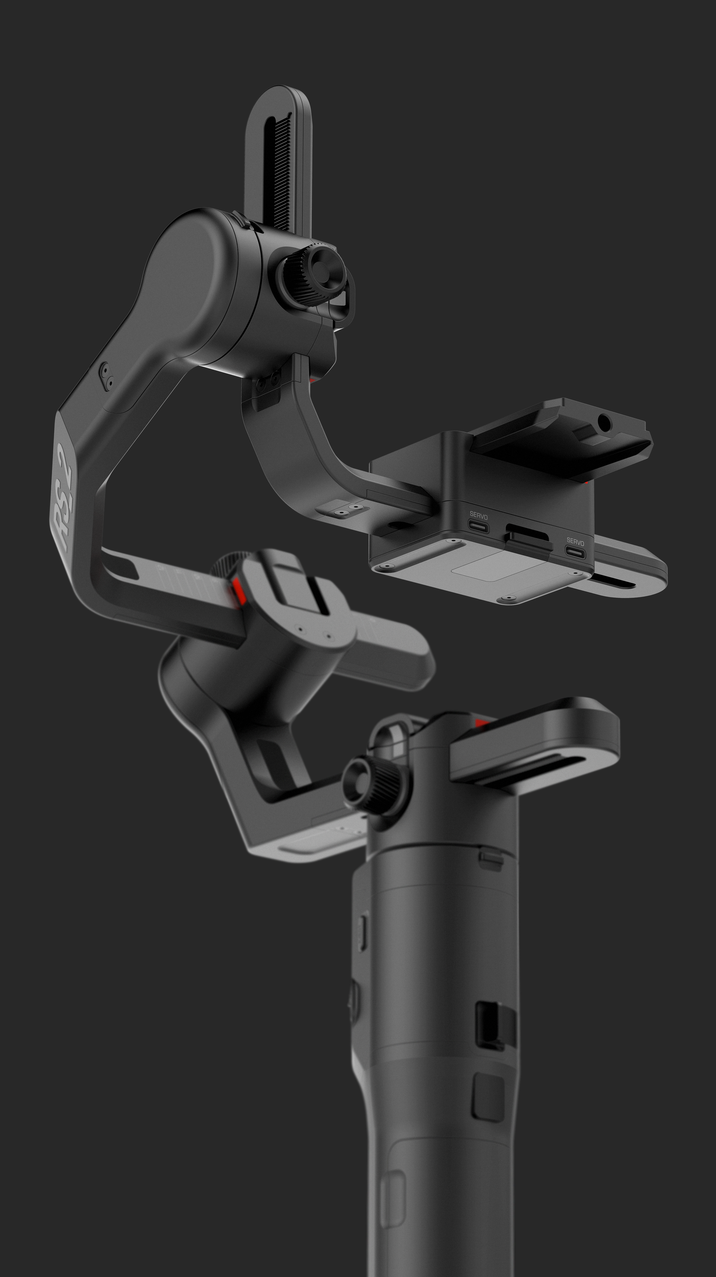 Design language exploration for a new gimbal body over existing and supplied components.