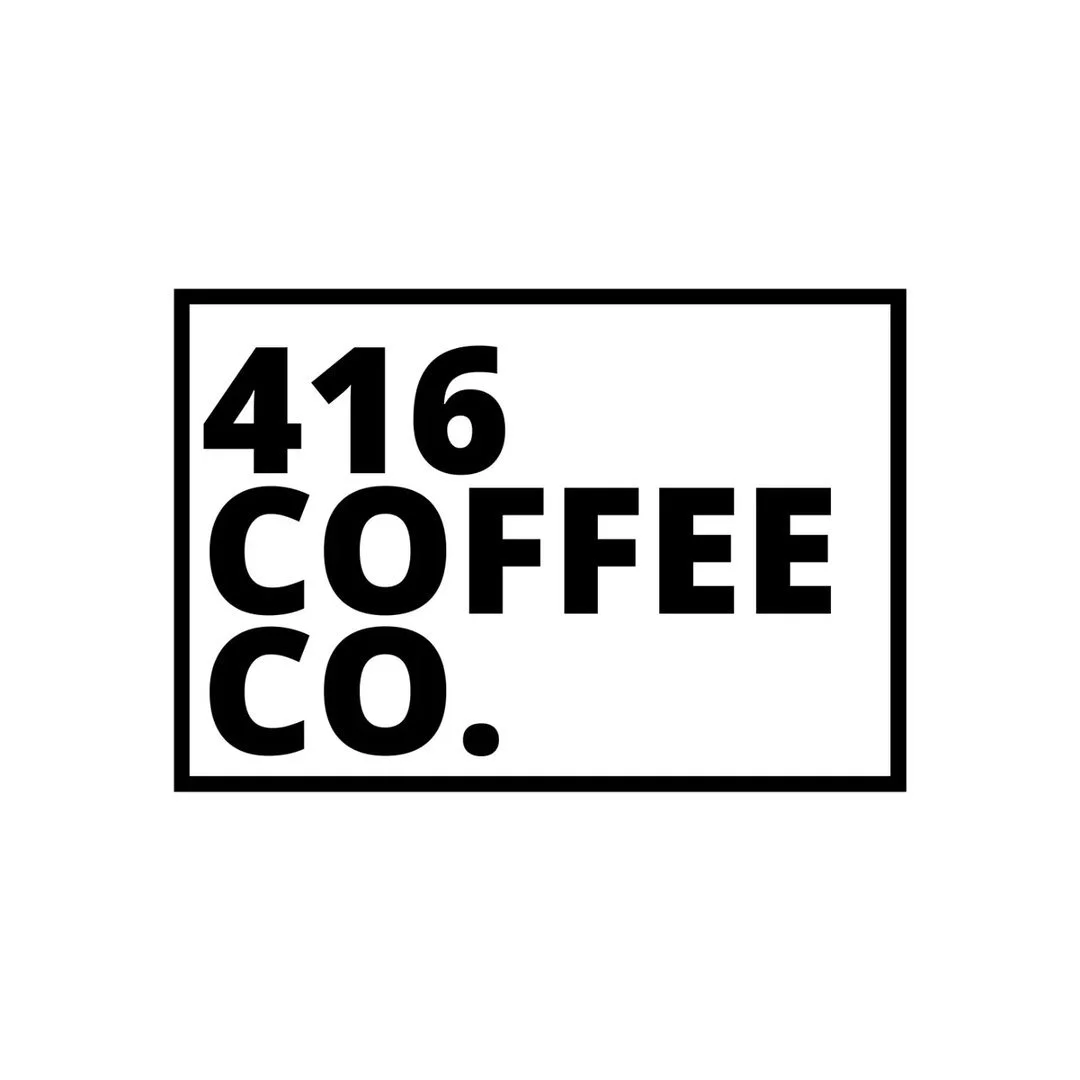 Black text on a white background displaying '416 COFFEE CO.' inside a rectangular border.