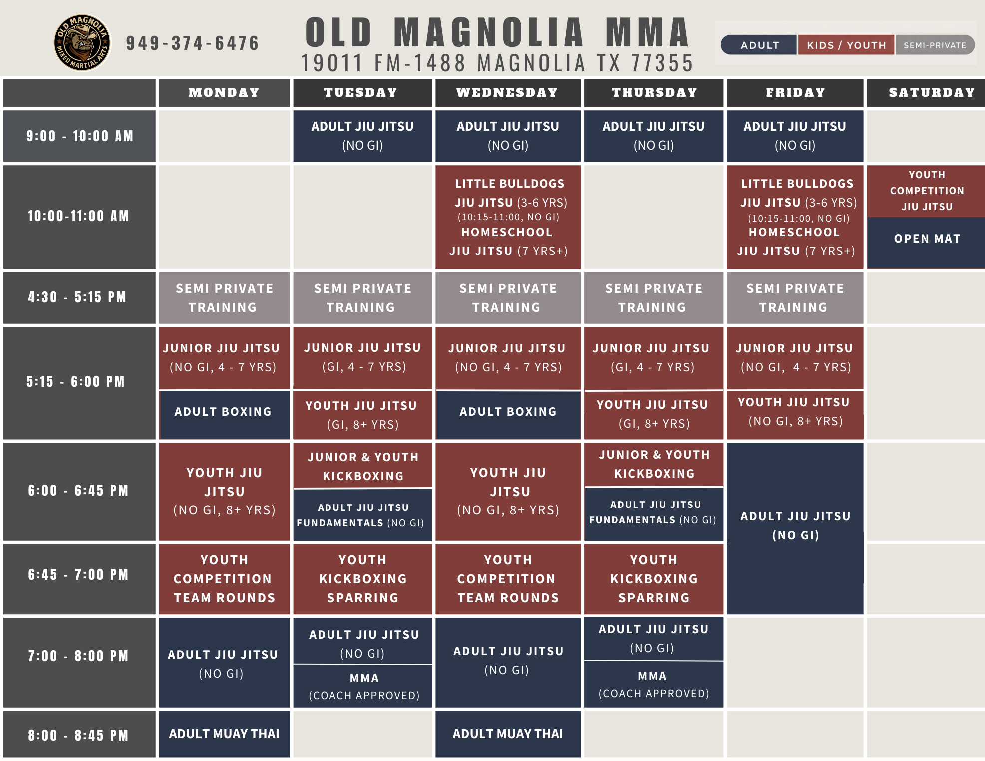Old Magnolia MMA Schedule
