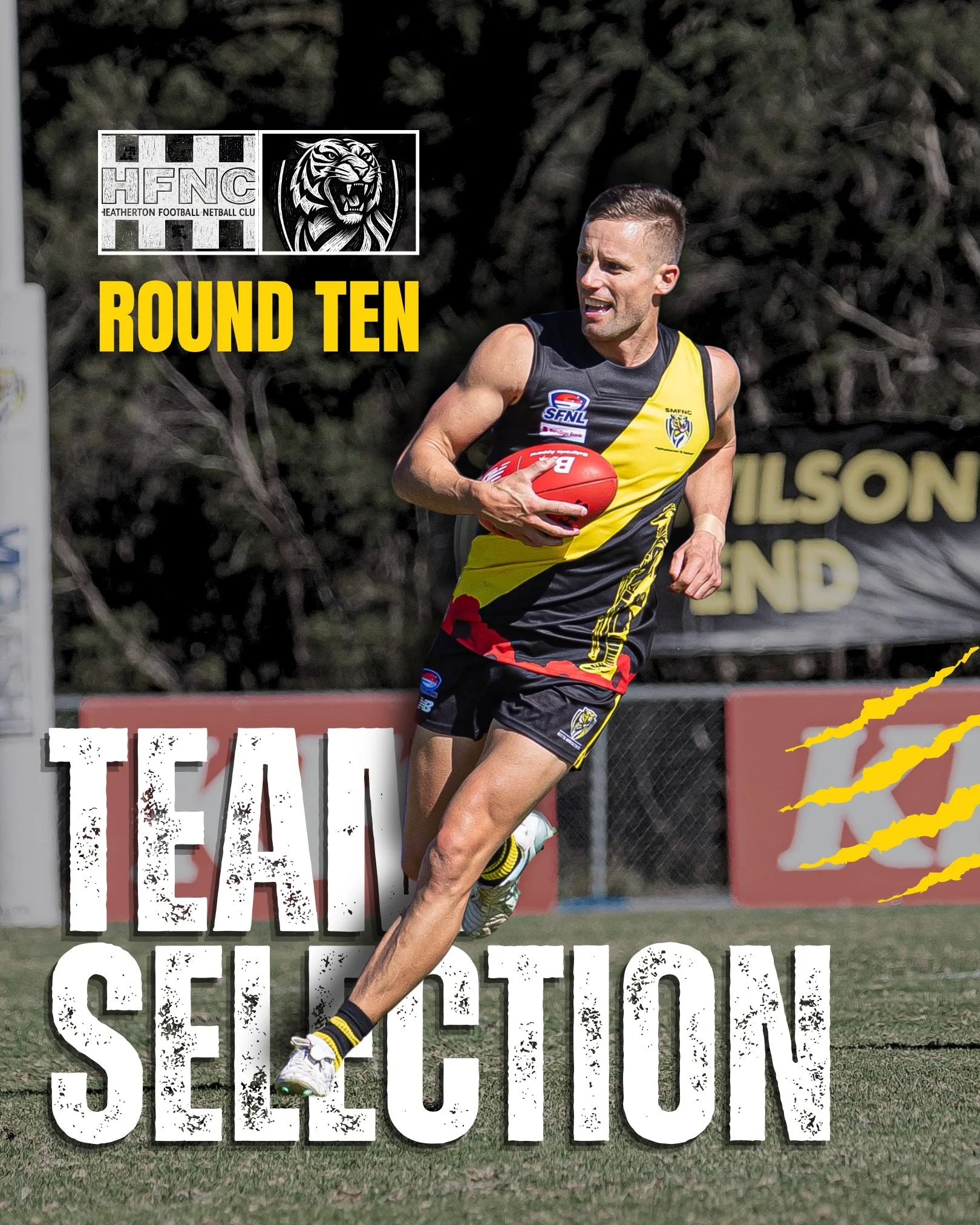 ROUND 10 &ndash; TEAM SELECTION 🐯🔥

The teams are in! 💛🖤

Our Seniors &amp; Reserves are locked and loaded for a big clash against Heatherton this weekend.
After some strong performances in recent weeks, the boys are ready to bring the intensity,