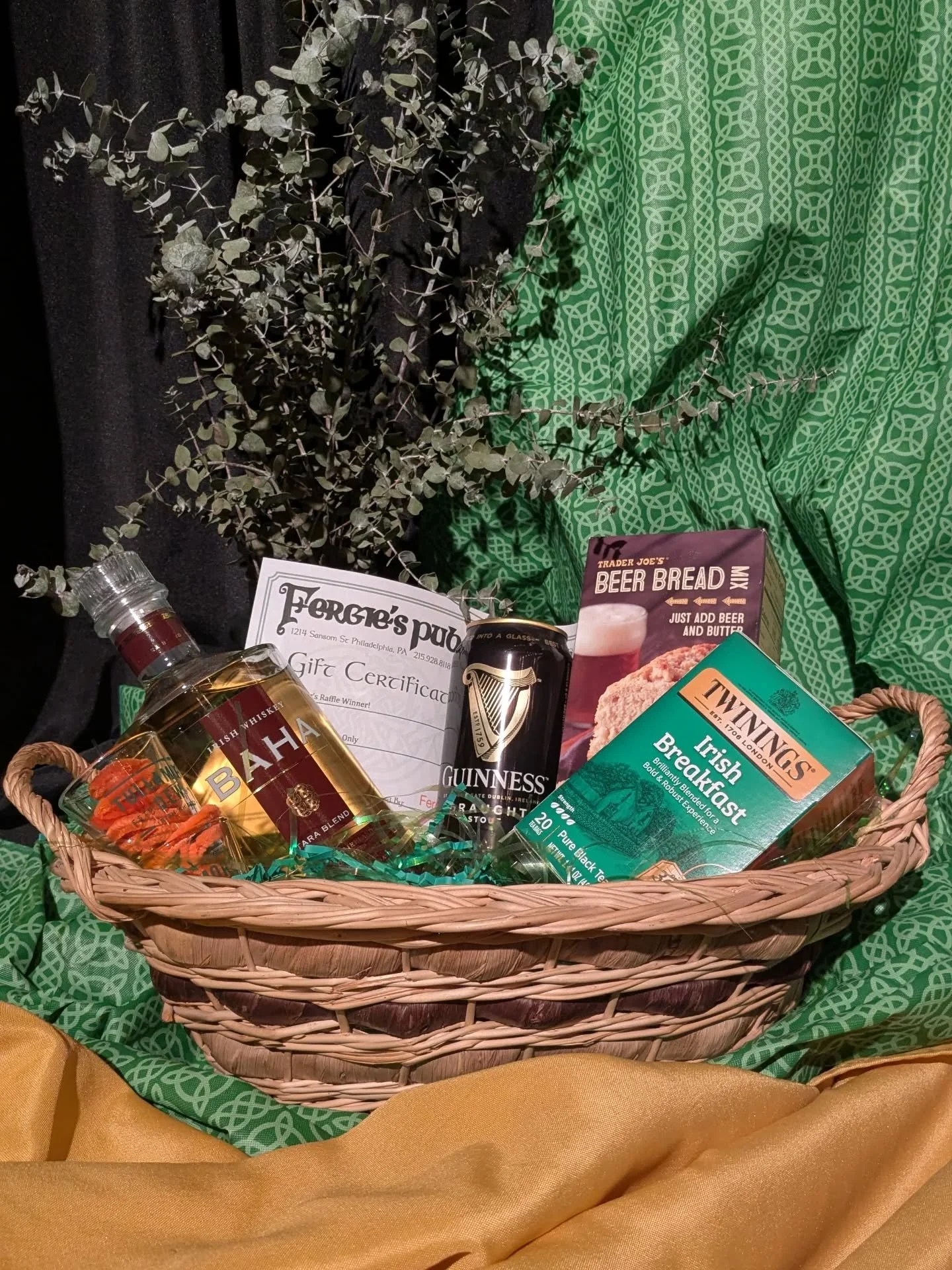 Our Hooley Raffle Prize:
- $50 gift certificate to @fergiespub 
- 1 Bottle @bahairishwhiskey Tara Blend
- 2 Shot Glasses @tullytimephl
- 1 Beer Bread Mix
- 1 Twinnings Irish Breakfast Blend
- 1 Guinness 
- 1 Block of Irish Cheddar (not featured in ph