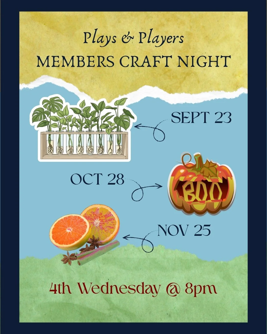 CRAFT NIGHTS BACK!! 🎨🧵🧶

Participate in our crafts or BYO!

🧡FALL LINE UP🧡

🌱Sept 23 - Plant Propagation
👻Oct 28 - Pumpkin Carving
🦃Nov 25 - Mulling Spices

We always have coloring pages too!!

Free for members!

$5 Suggested donation for non