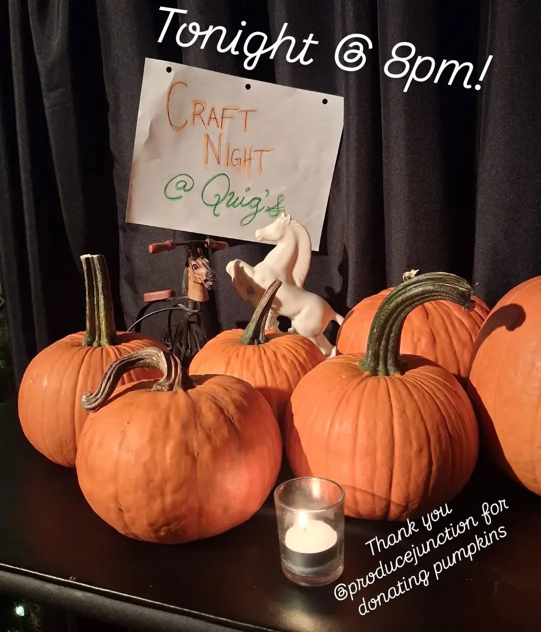 Craft Night!! Tonight (10/28) - byo crafts or carve a pumpkin. Thanks @producejunction for donating pumpkins!!

Scroll to catch a peak at our ~SPOOKEASY~ cocktails (that's this Saturday!!)

Next week we have @cakedupcomedy on election night (11/3) wi