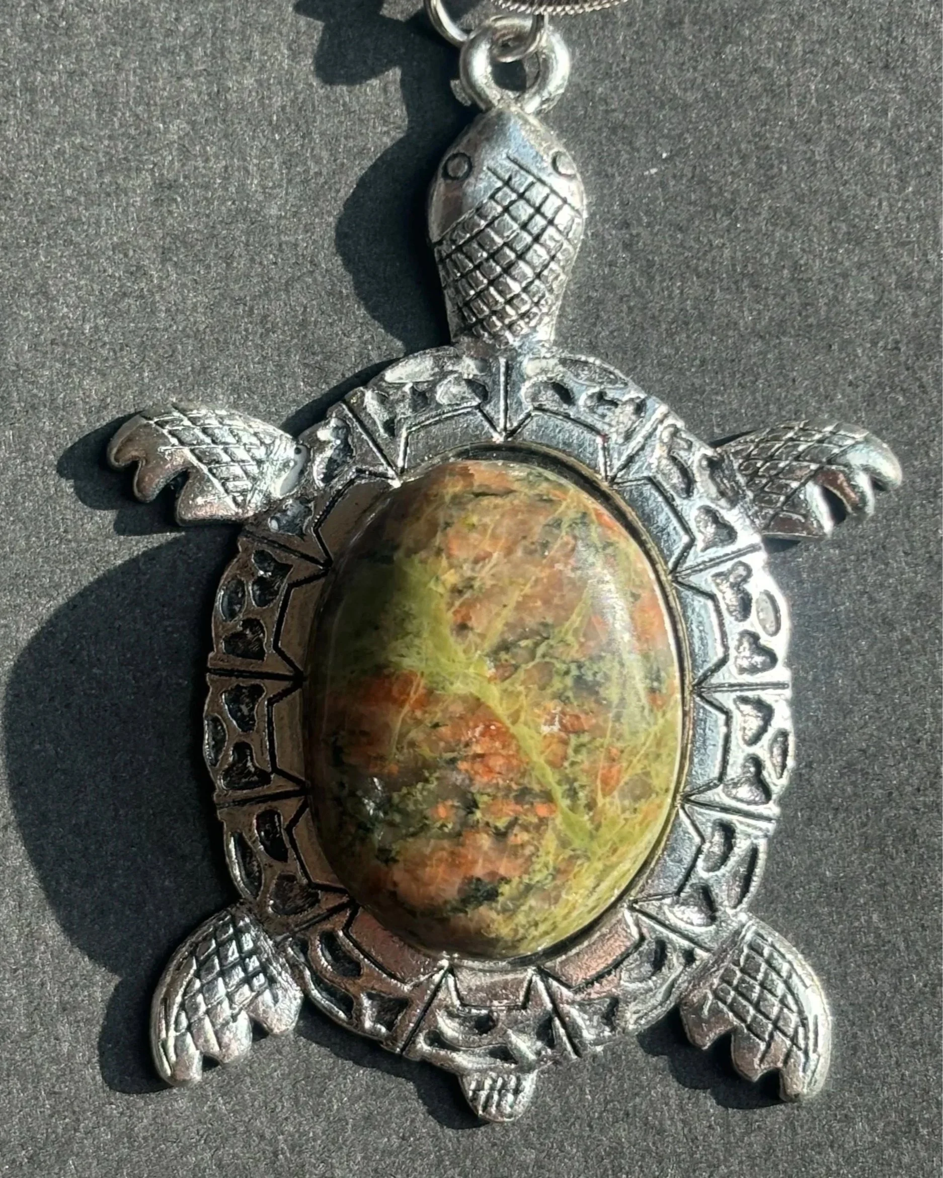 Unakite Silver Turtle Pendant