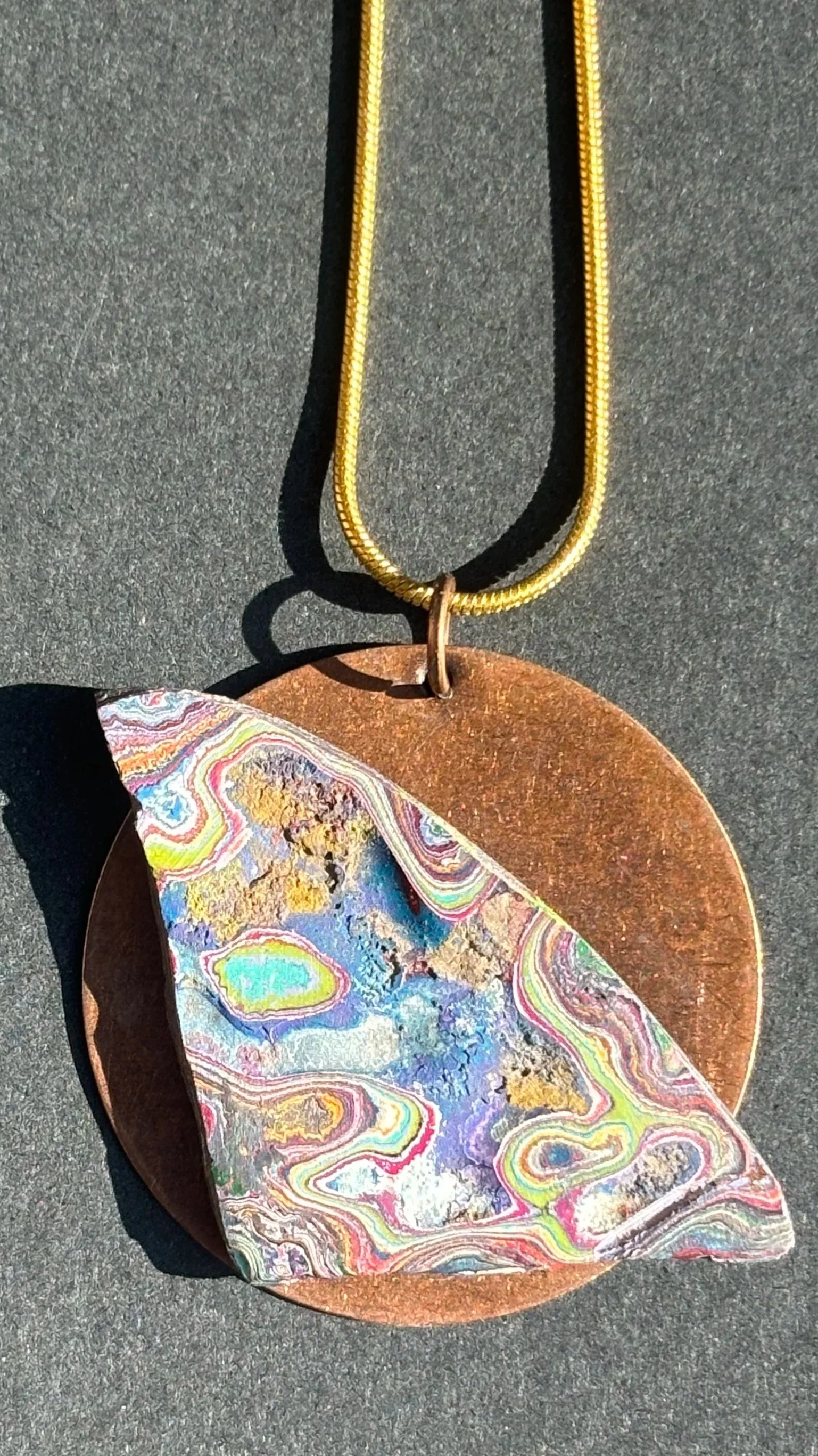 Cadillac Ranch Graffiti Bronze Necklace with Gold Chain