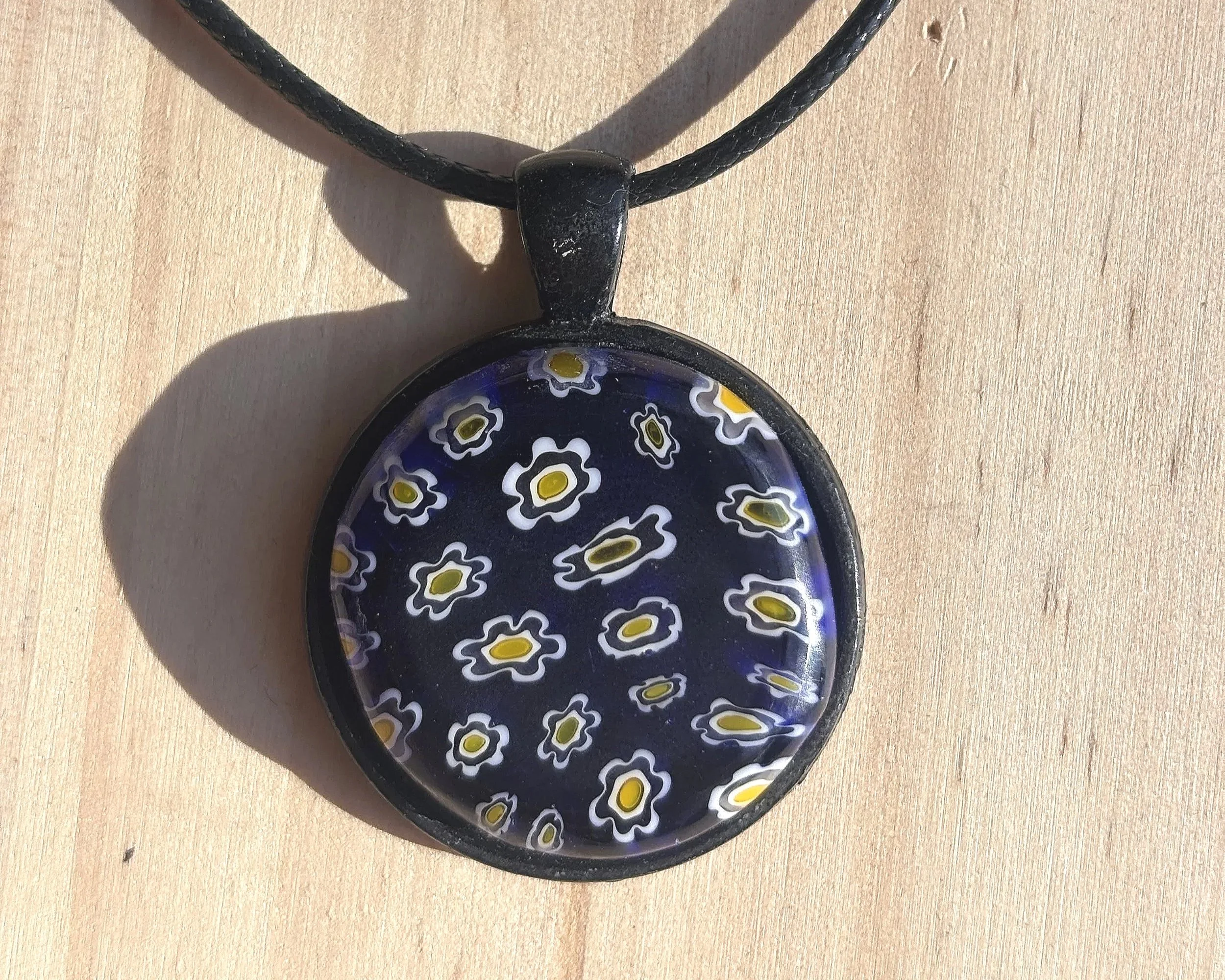 Blue Daisy Millefiori Glass Pendant