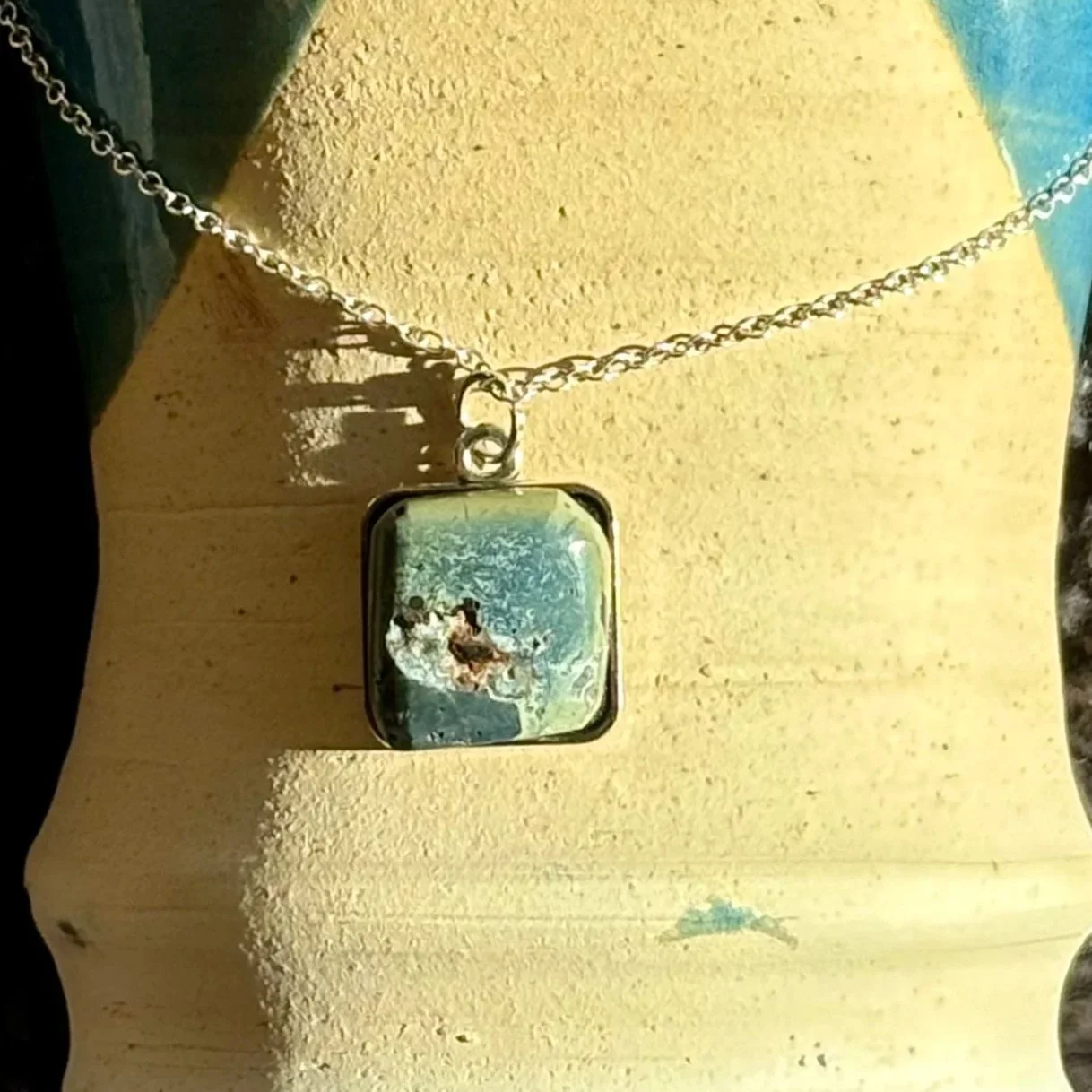 Square Rustic Leland Blue Slag Pendant Necklace