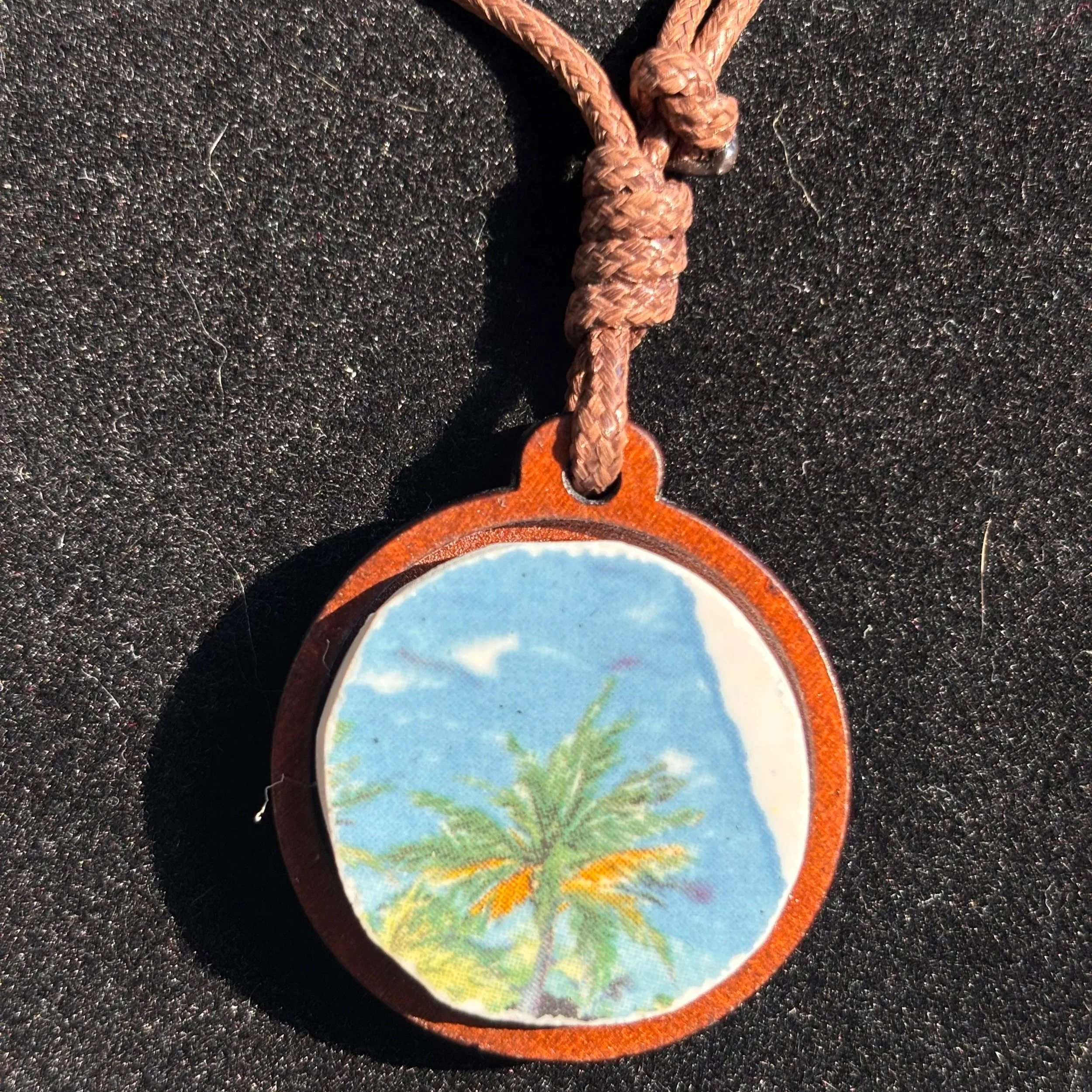 Tropical Palm Tree Porcelain Pendant Necklace