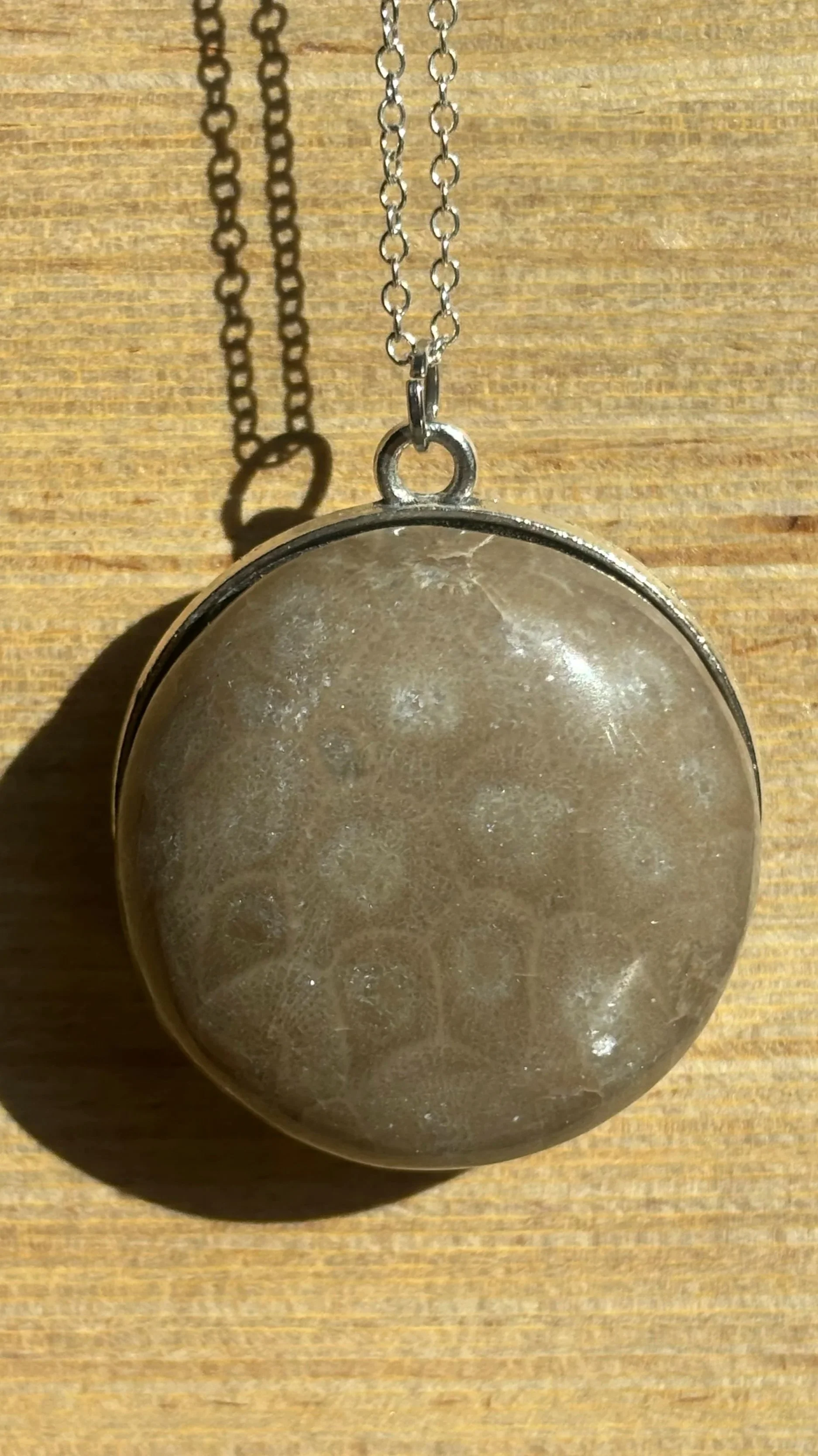 STATEMENT  Petoskey Stone Silver Pendant Necklace