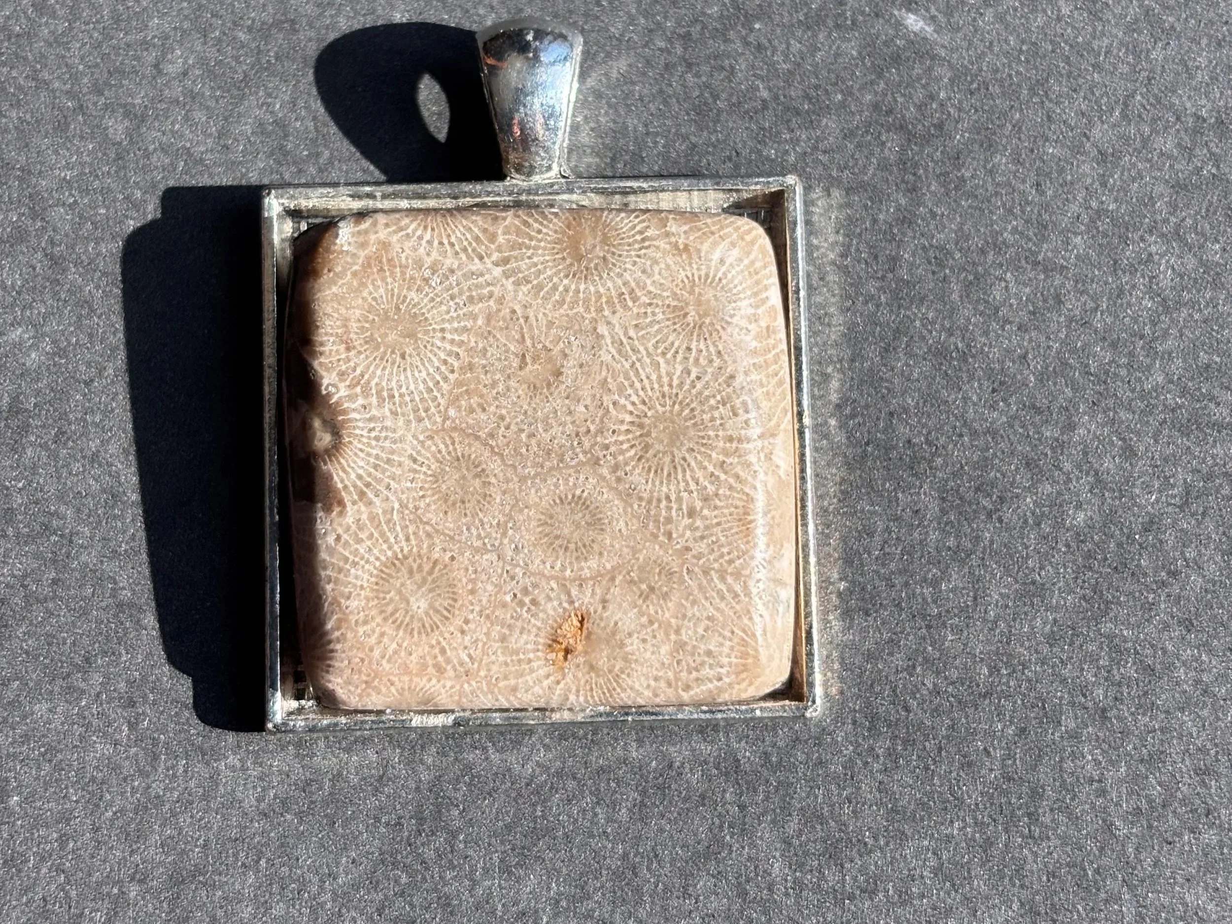 Square Petoskey Stone Silver Necklace