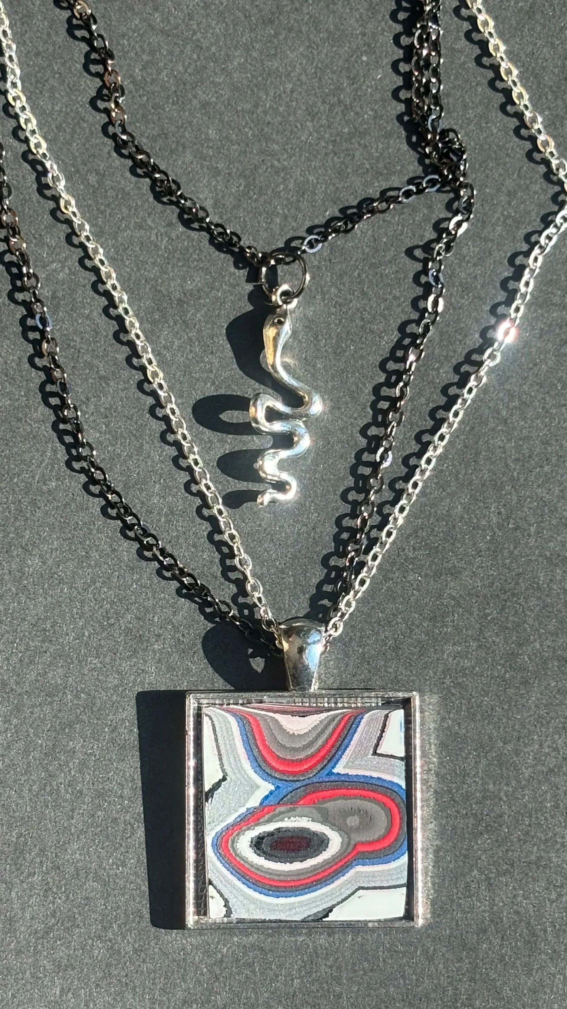 Layered Chain Necklace with Jeep Paint and Snake Charm