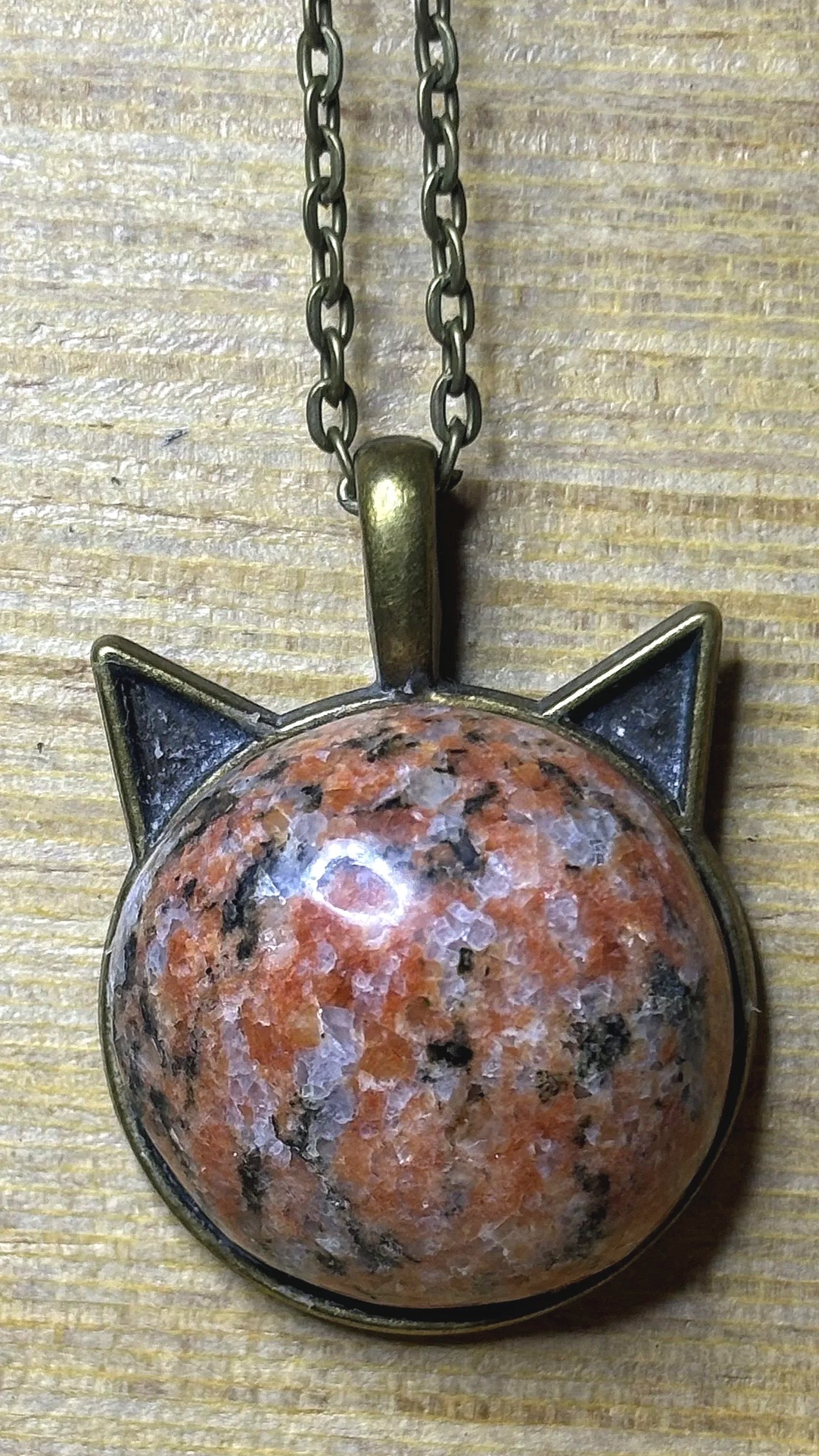 Lake Michigan Cat Stone Bronze Pendant