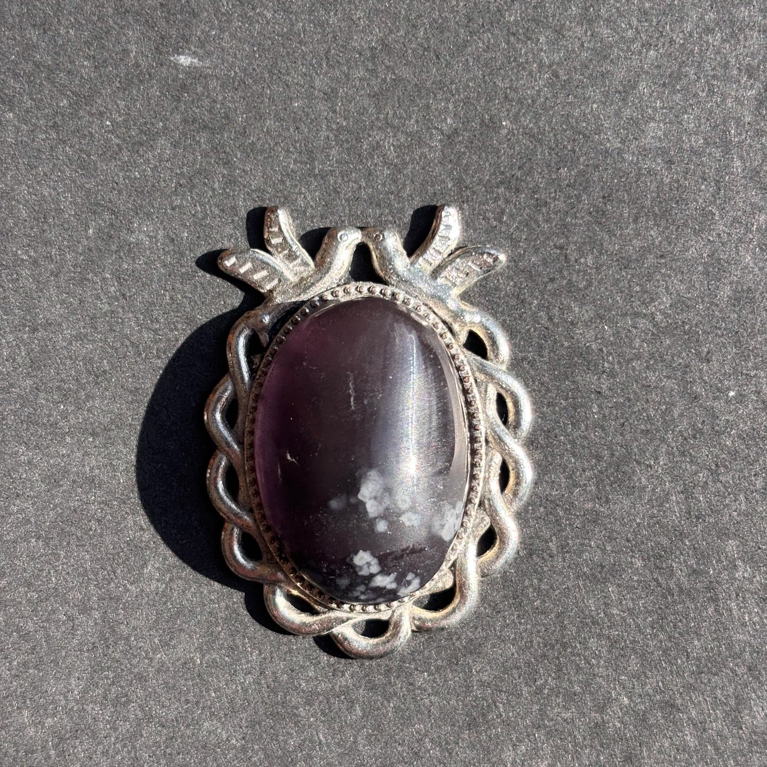 Glassy Leland Blue Slag Love Bird Pendant