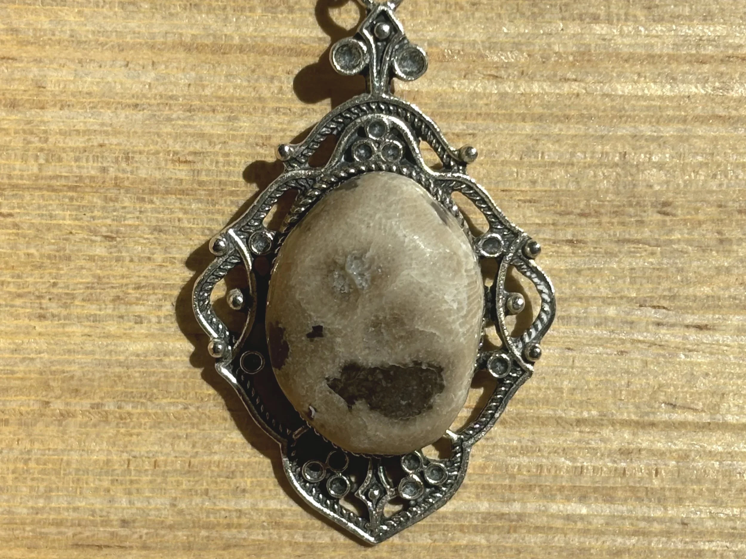 Gothic Silver Oval Petoskey Stone Pendant