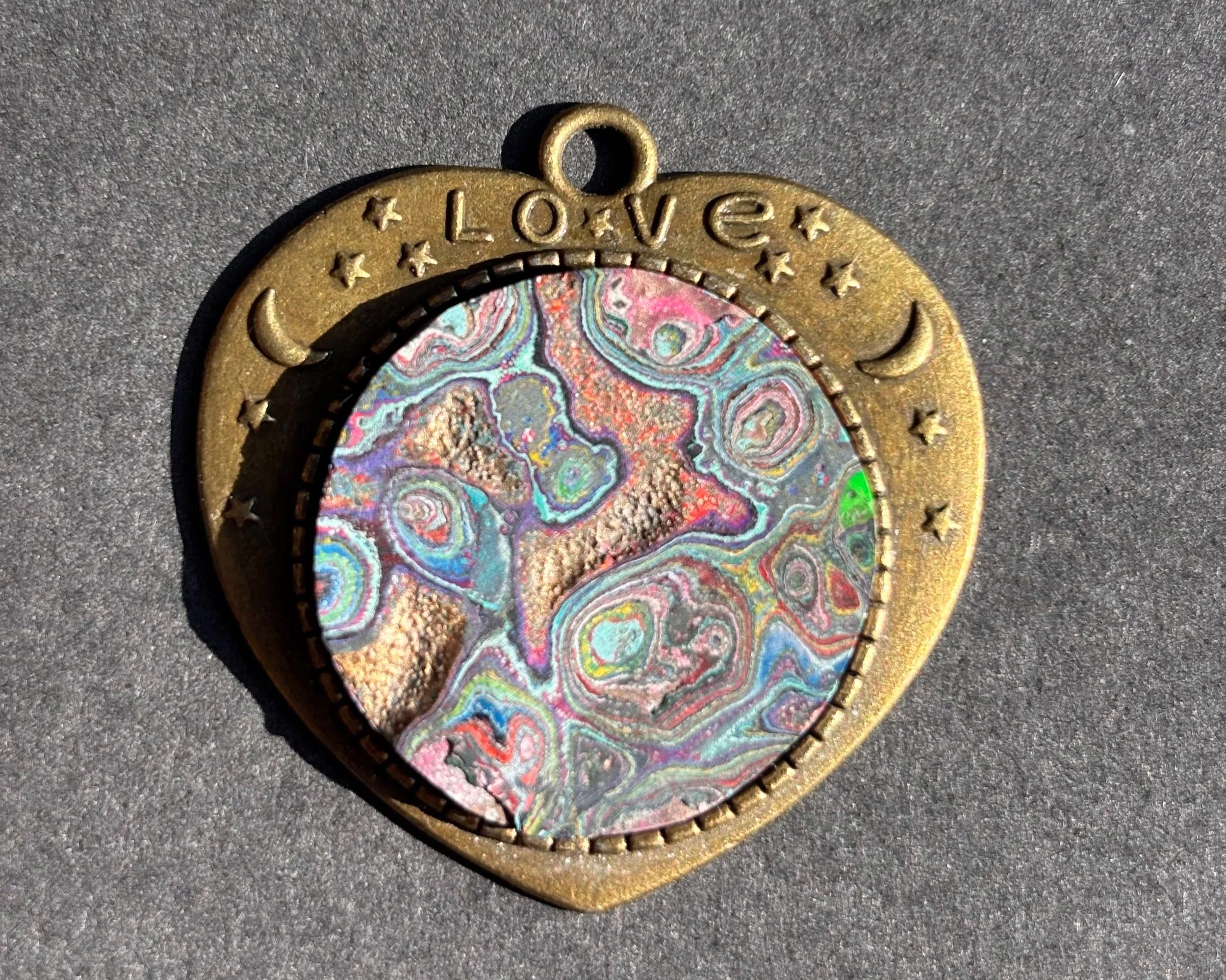 Trippy Bronze Heart Cadillac Ranch Graffiti Pendant