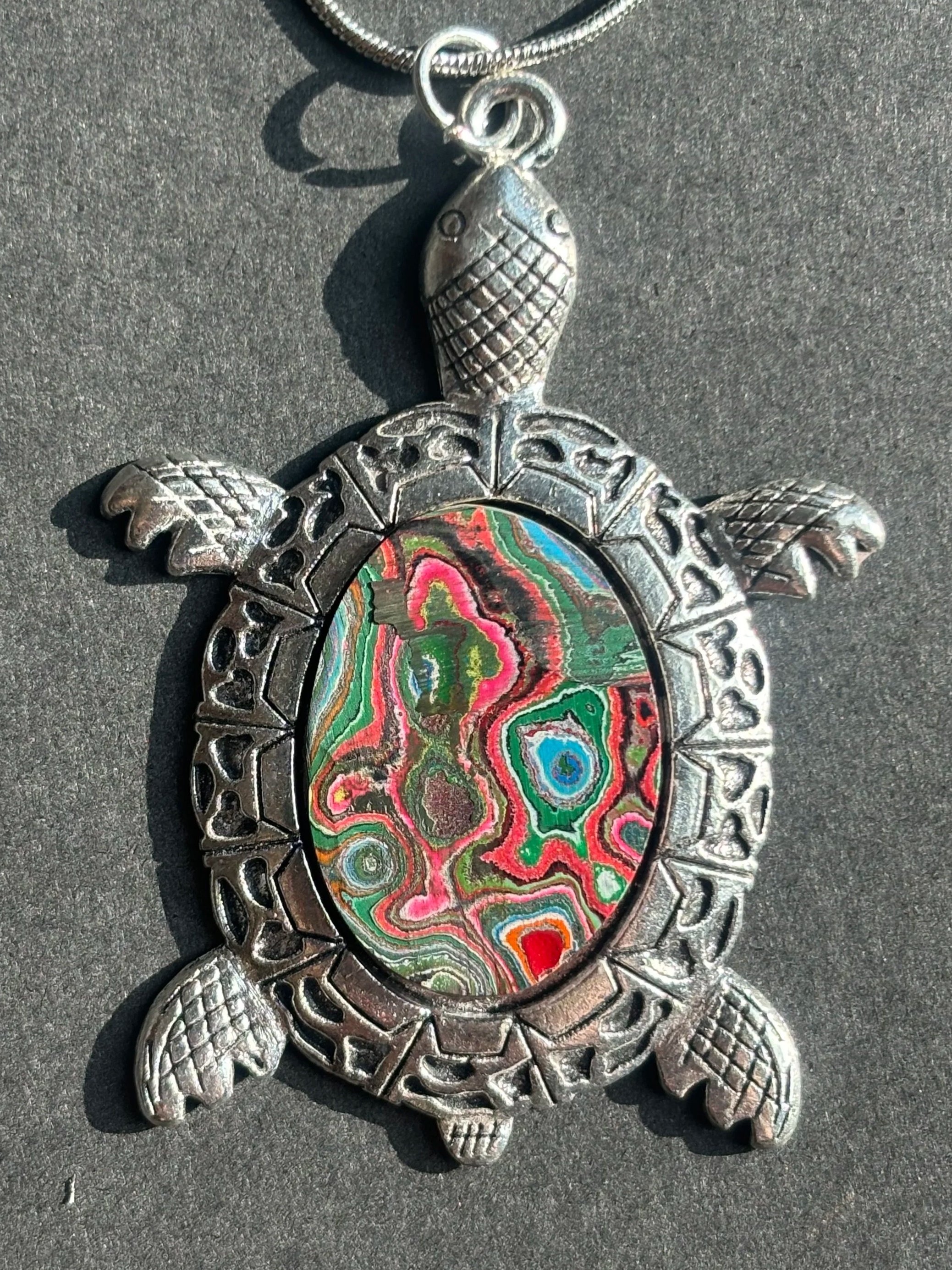 Cadillac Ranch Graffiti Silver Turtle Pendant