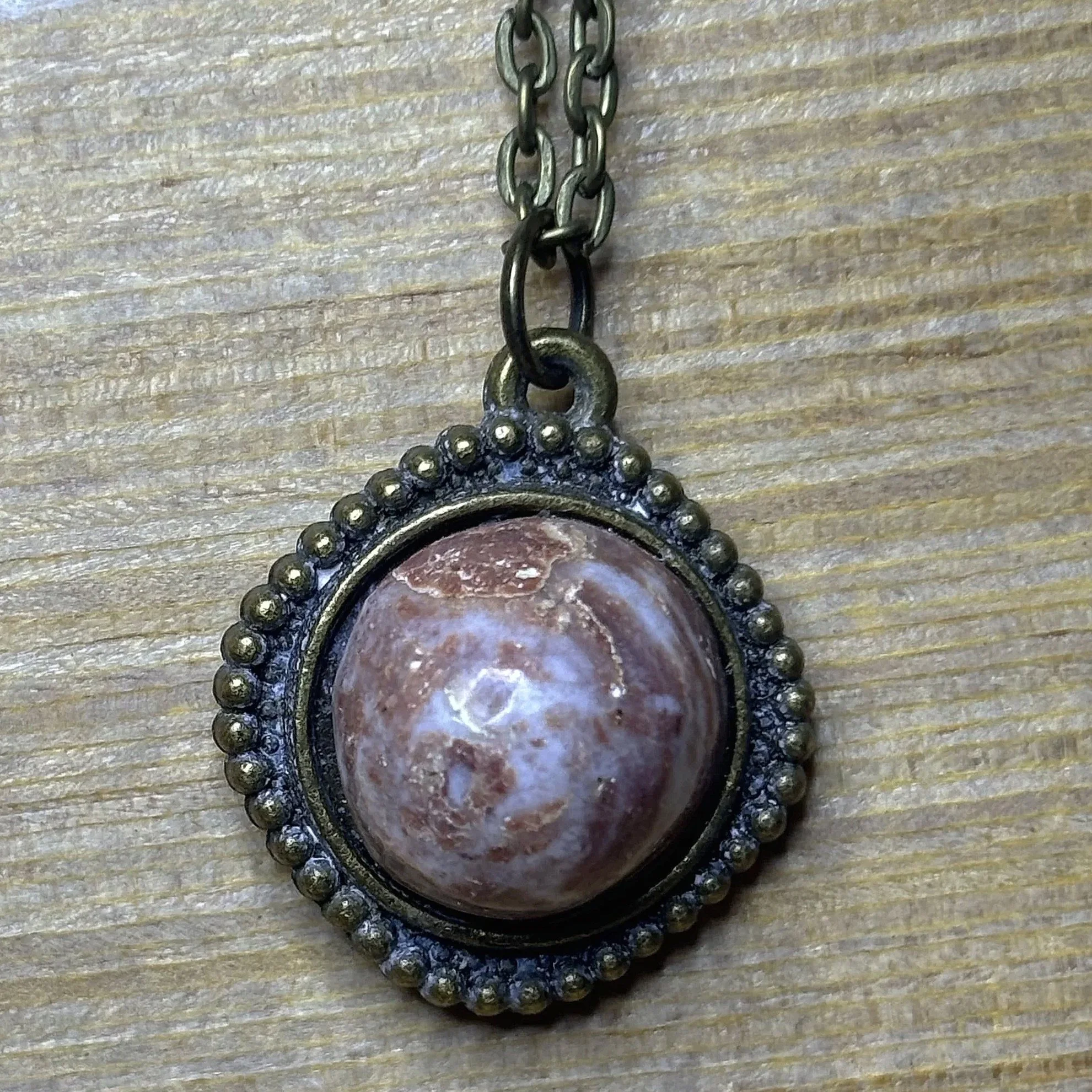 Lake Michigan Stone Bronze Pendant Necklace