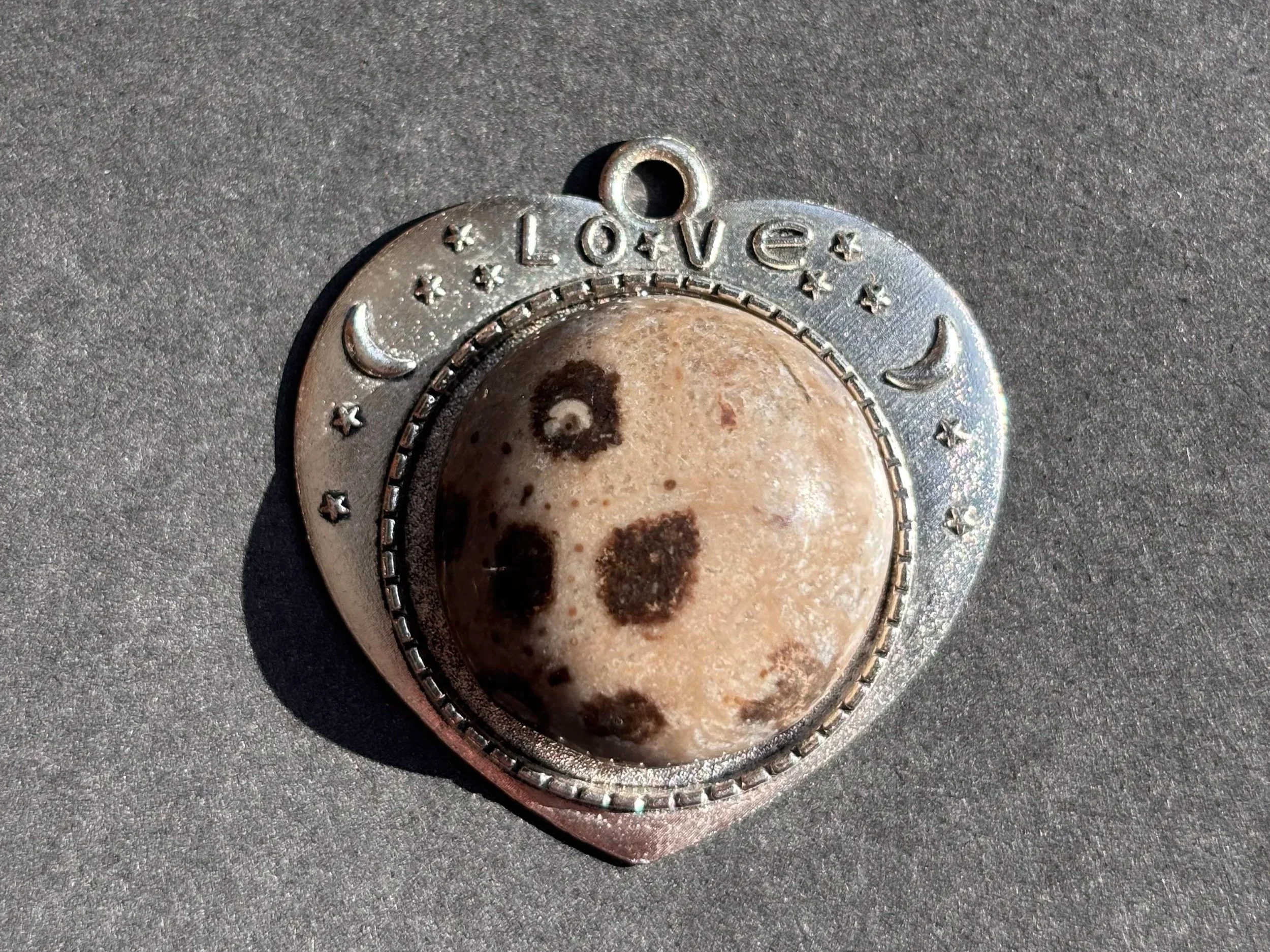 Petoskey Stone Silver Heart Pendant with Chain