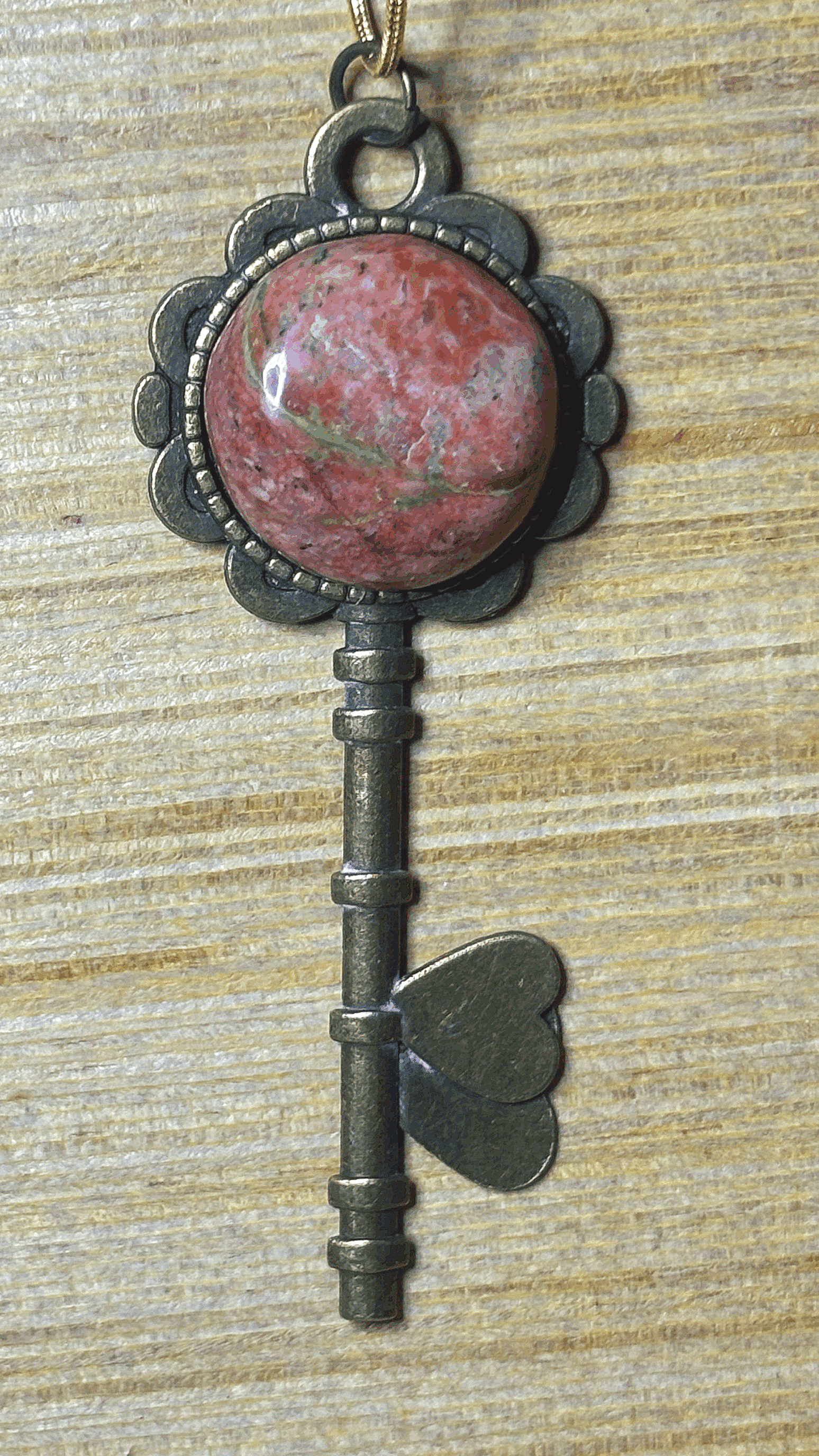 Unakite Bronze Key Pendant
