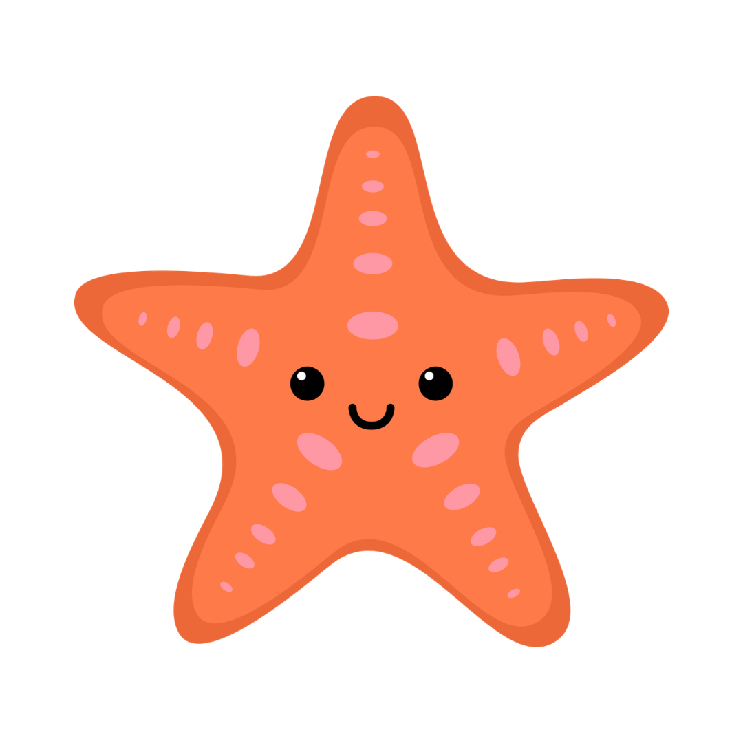 Cute cartoon starfish with a smiling face, black eyes, and pink spots.