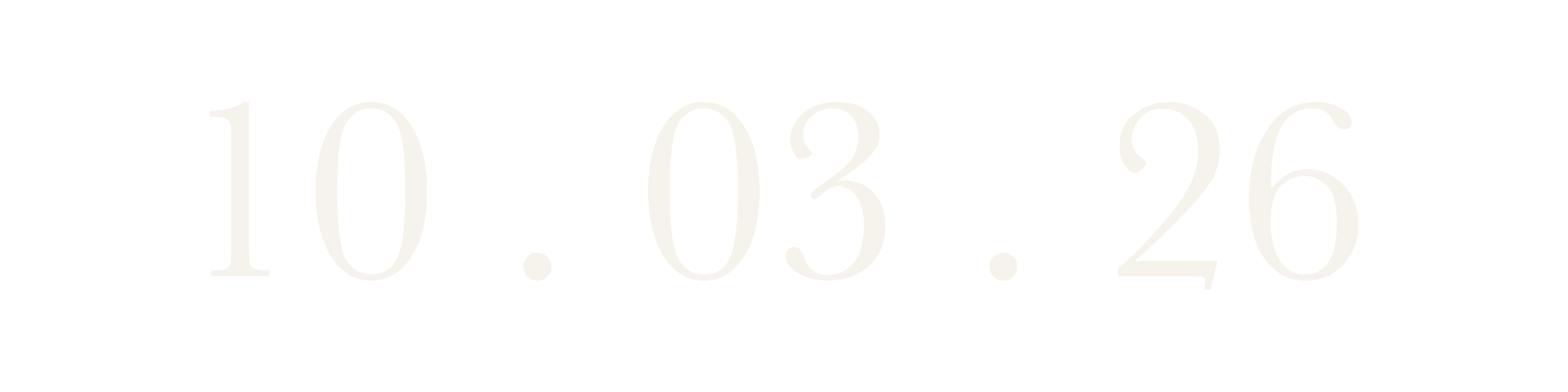 The image displays the date 10.03.26 in large white digits on a black background, formatted as month.day.year.