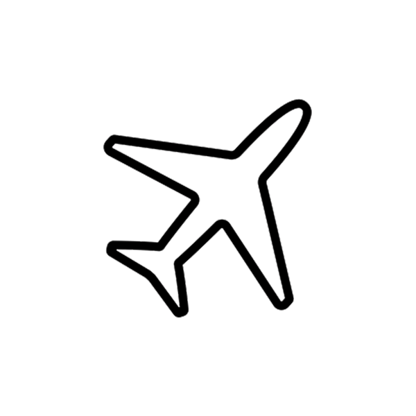 Outline of an airplane in flight against a black background.