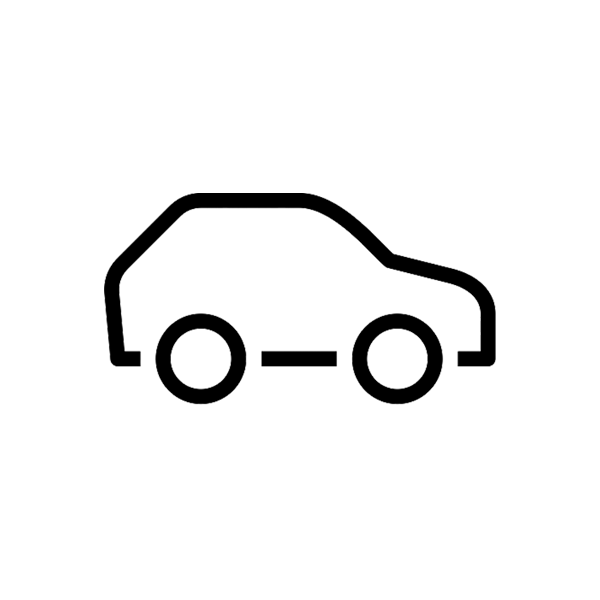Outline drawing of a compact, stylized car.