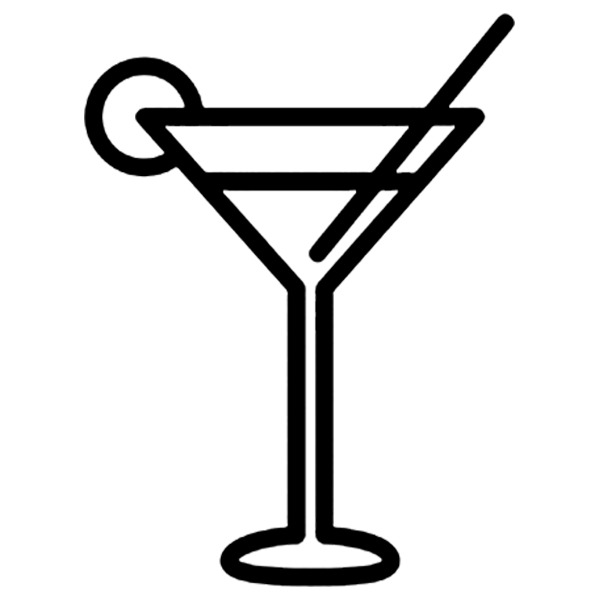 Outline of a cocktail glass with a lemon slice and a straw.