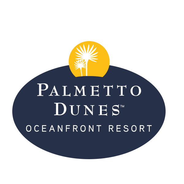 Palmetto Dunes Oceanfront Resort logo with a yellow sun and palm tree icon