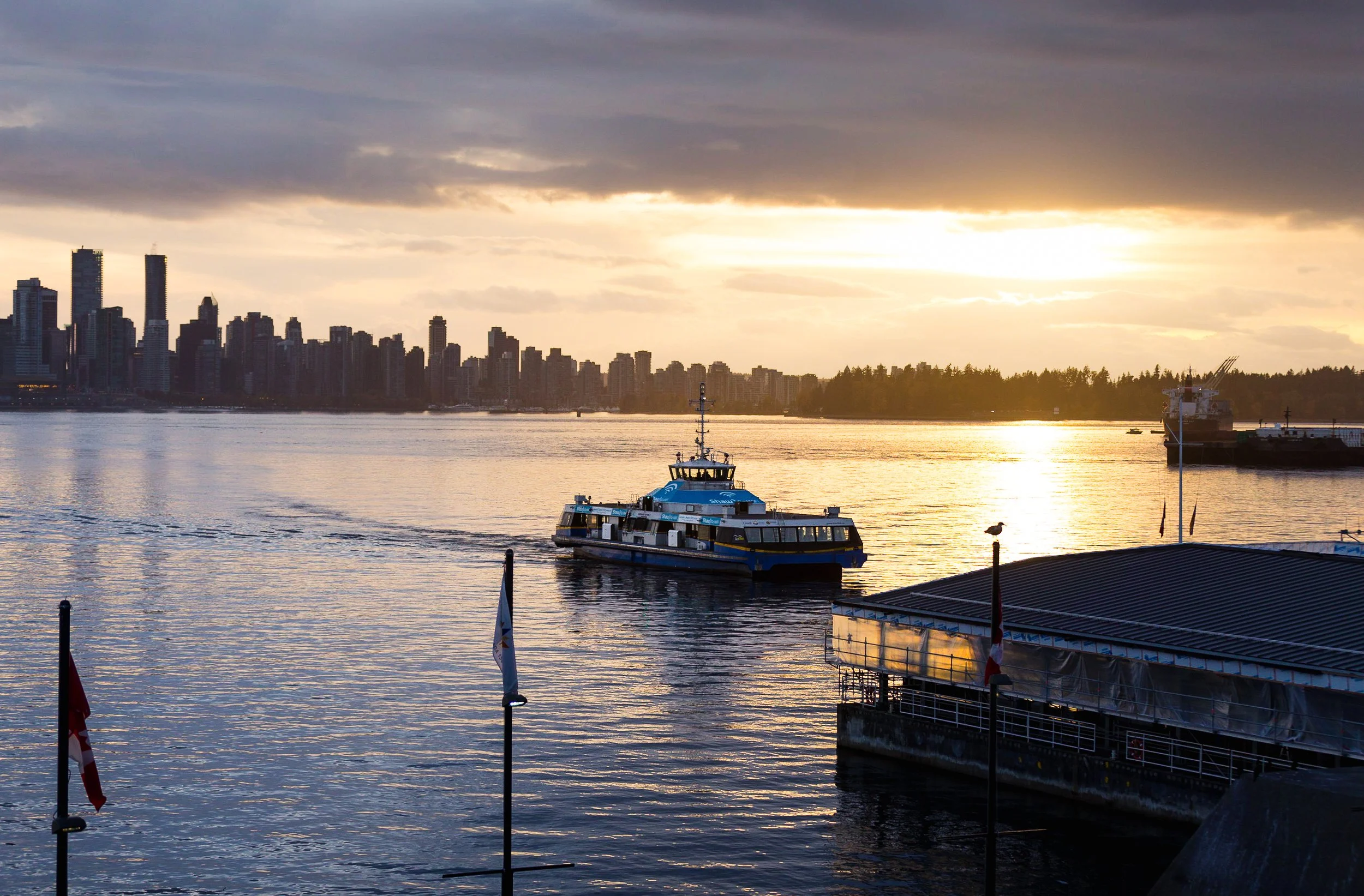 A image of the SeaBus approaching Lonsdale Quay station in North Vancouvers Lower Lonsdale community.