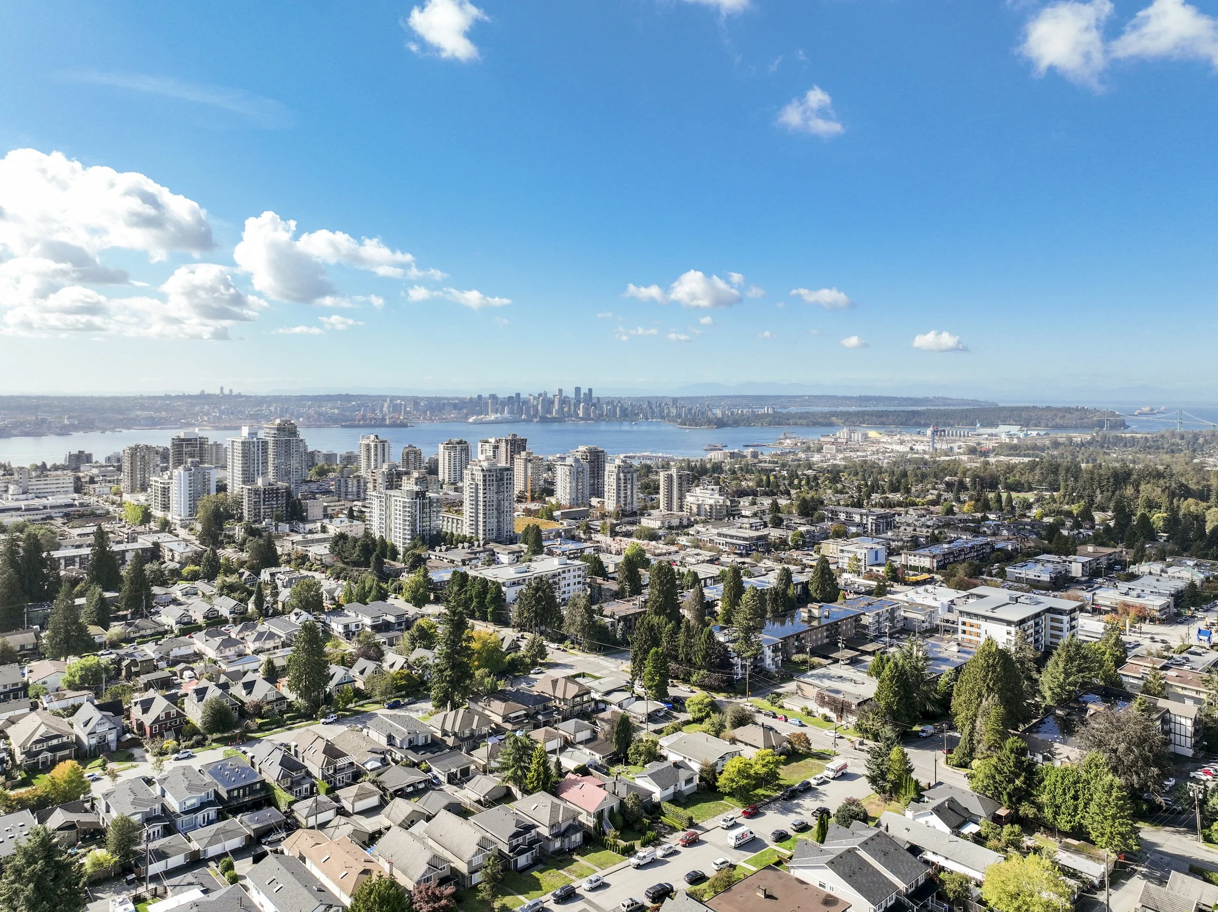 Aerial View of Central Lonsdale and Lower Lonsdale and the Inner Harbour of Vancouver.